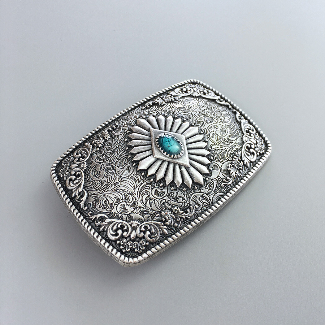 Vintage Silver Plated Enamel Southwest Rectangle Belt Buckle also Stock in US