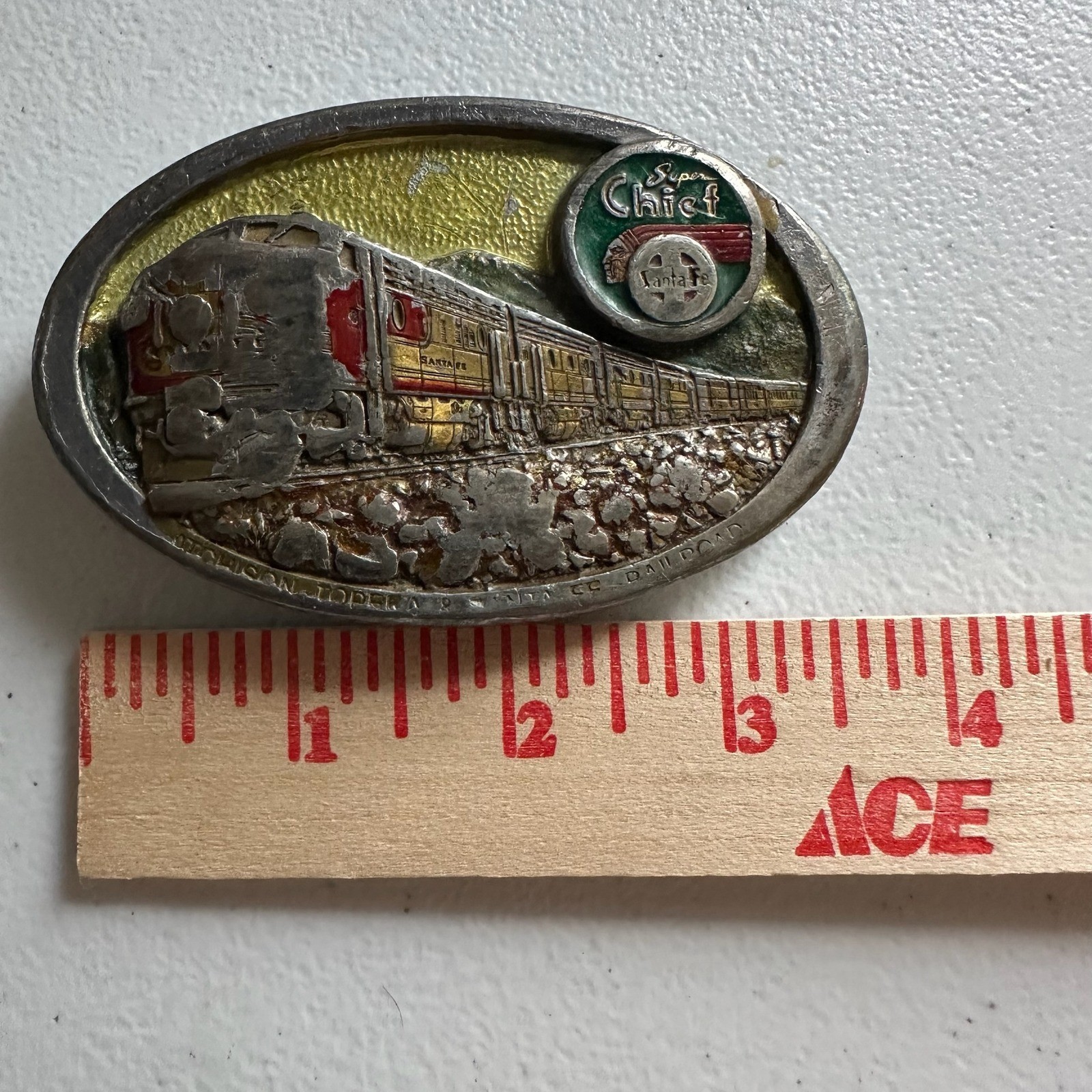 Vtg Super Chief Atchison Topeka & Santa Fe Rail Road CJ 1988 Pewter Belt Buckle