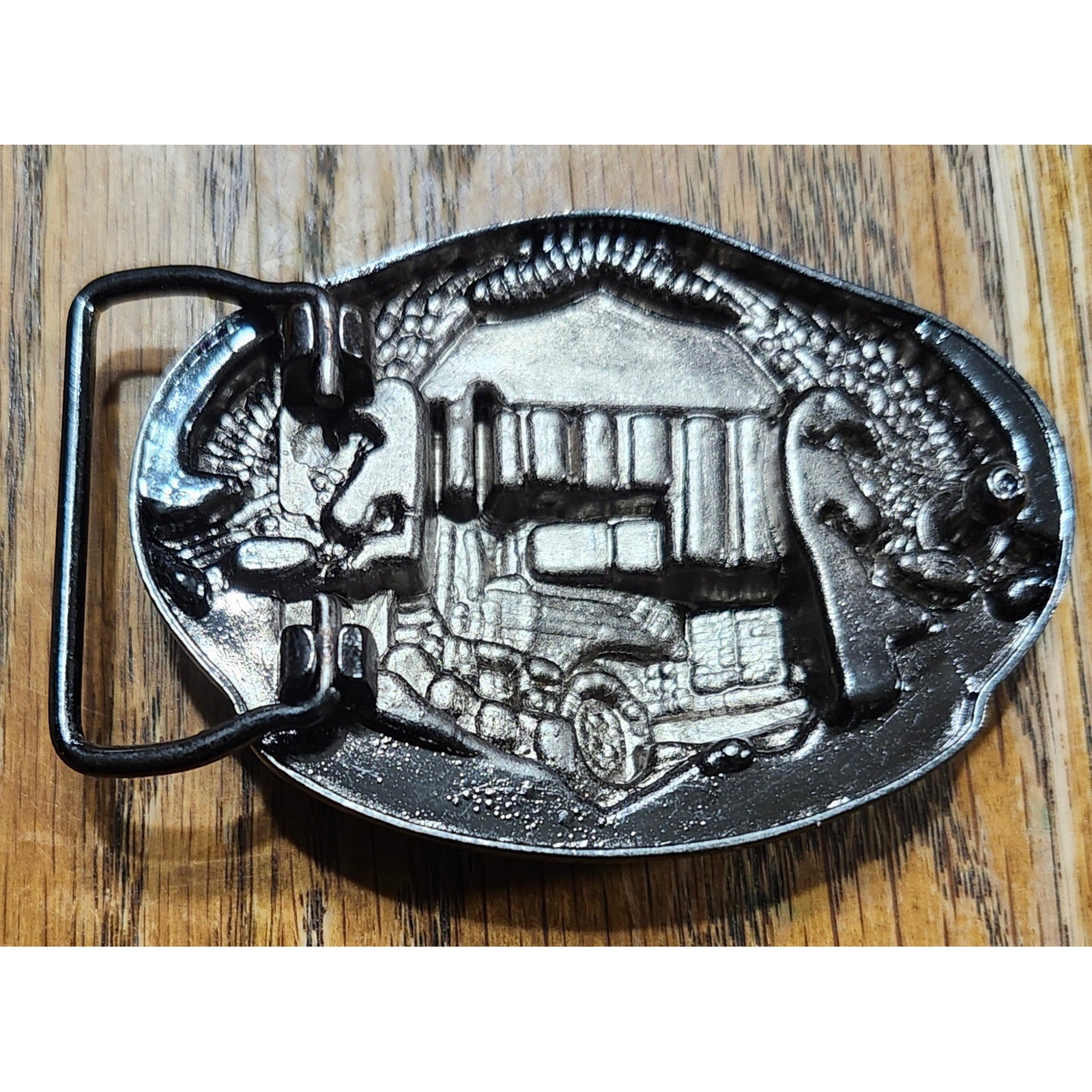 Vintage American York Semi Truck Belt Buckle Pewter Tone Eagle Big Rig Western
