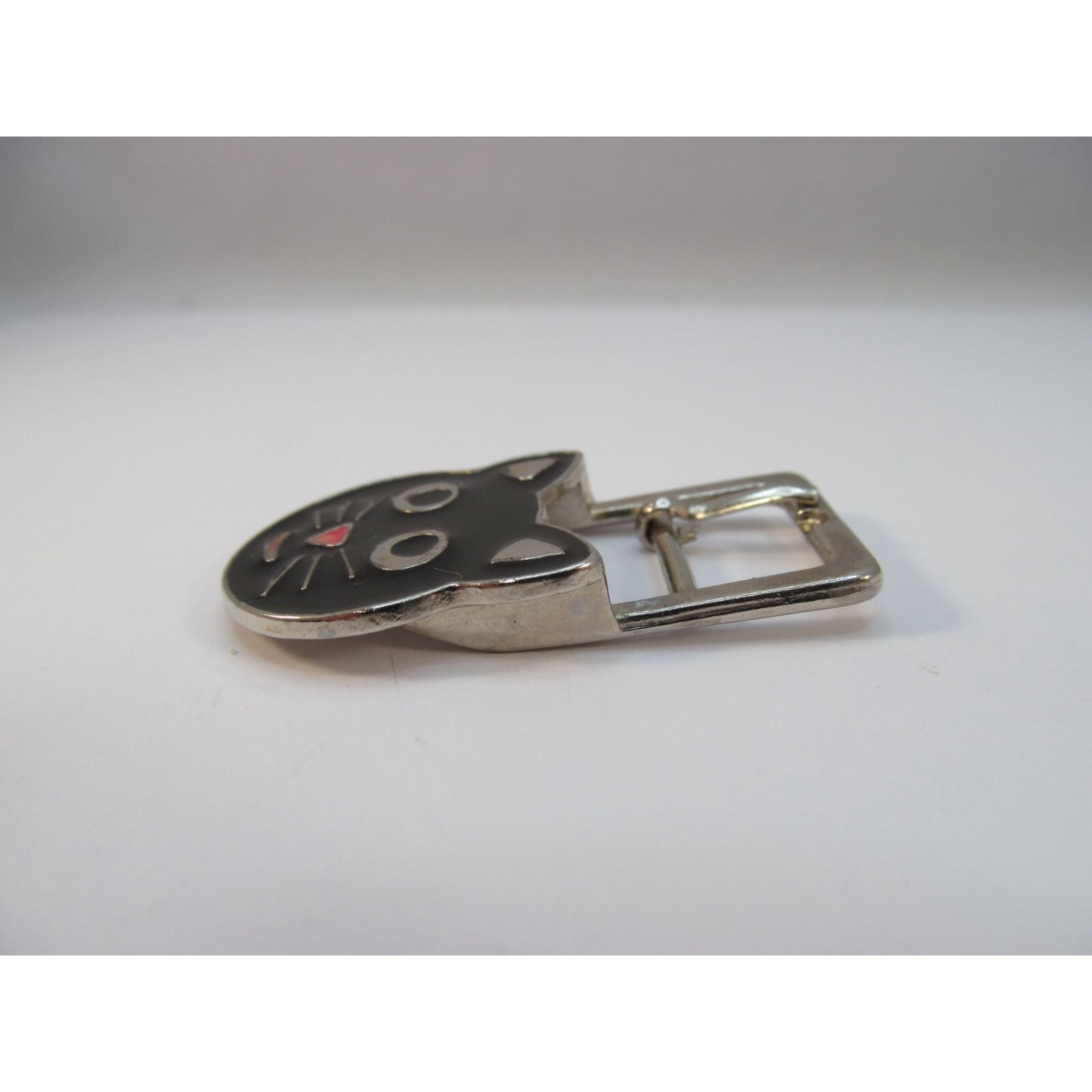 Black Enamel Cat Head Face Small Metal Belt Buckle