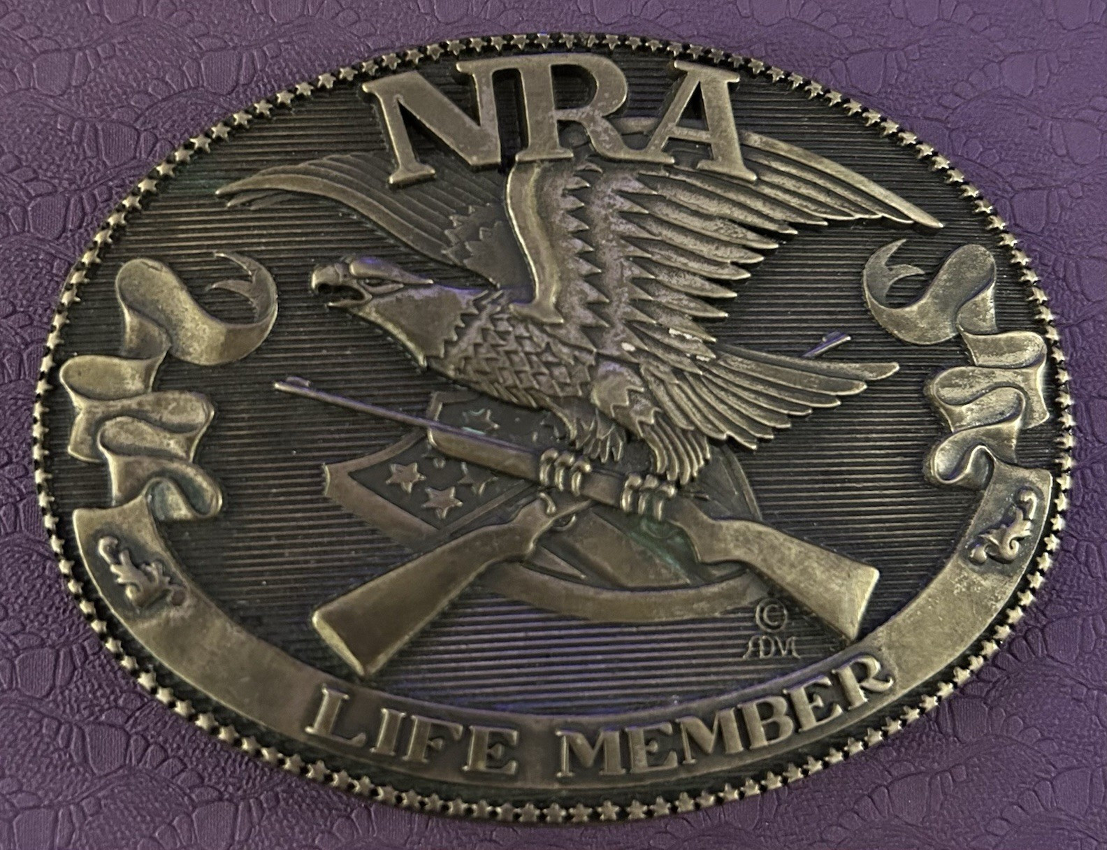 Norman Company NRA Life Member Eagle Brass Oval Western Belt Buckle