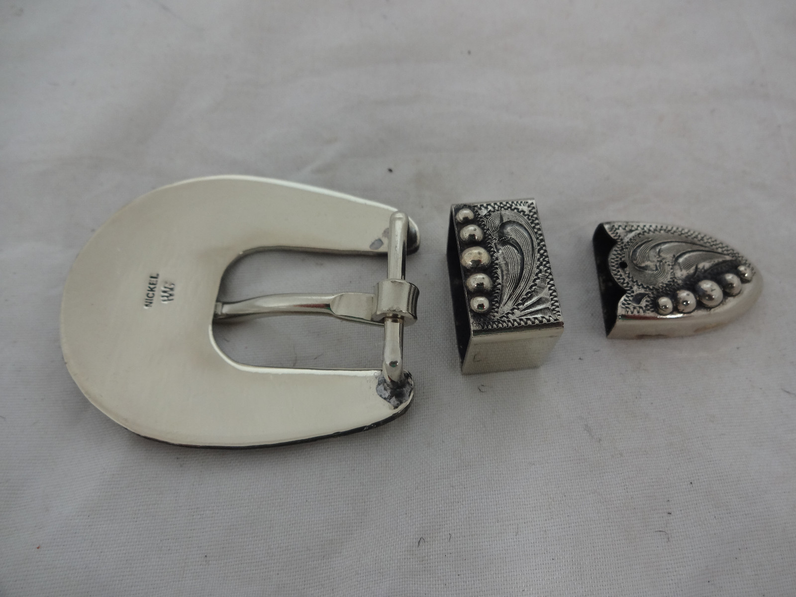 Antiqued Manzanillo 3 Piece Belt Buckle Loop Tip Hansen Western Silver Plate New