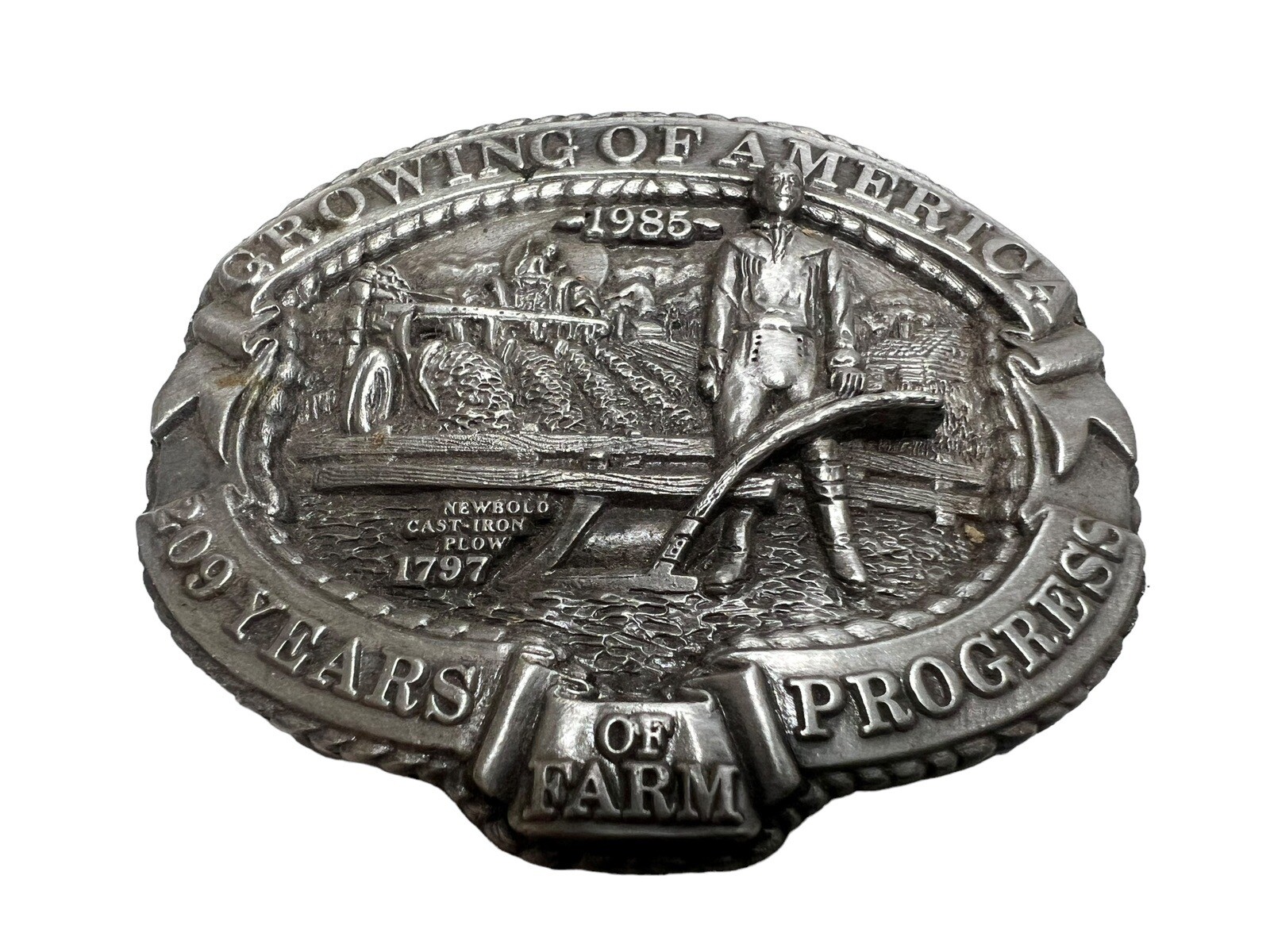 Vtg 1985 Nasco Newbold&rsquo;s Cast Iron Plow Growing Of America Belt Buckle #379