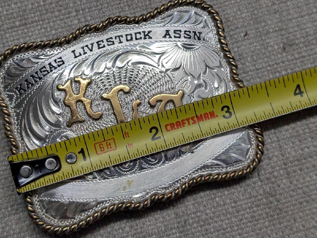 vintage STERLING SILVER belt buckle WESTERN trophy KLA kansas livestsock RODEO