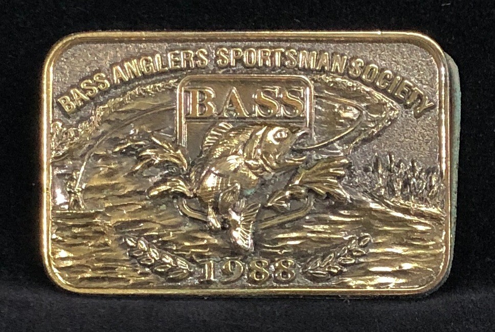 BASS B.A.S.S. Anglers Big Mouth 1988 Brass Commemorative Fishing Belt Buckle