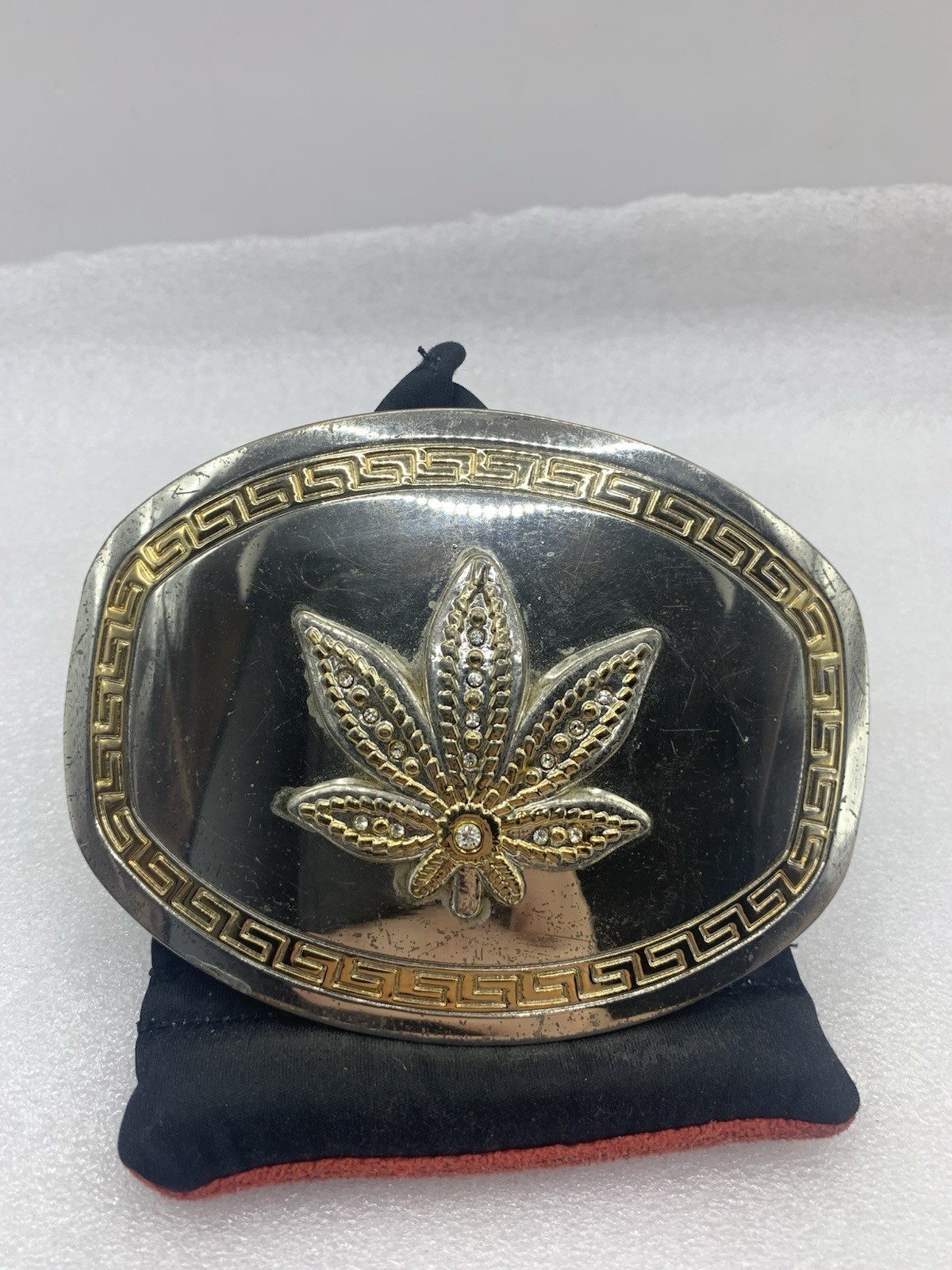 Marijuana Leaf Belt Buckle Pot Silver/ Gold Tone Oversized (Heavily Scratched)B1