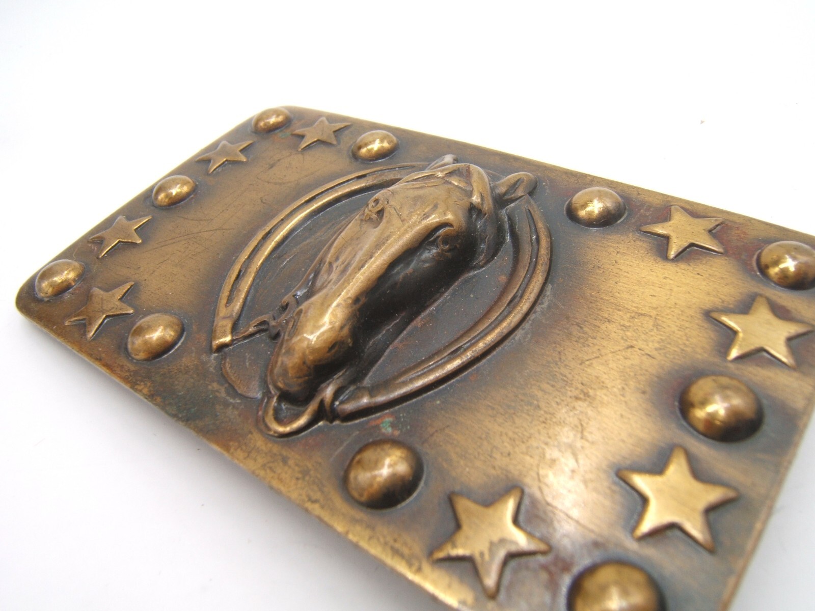 VTG BELT BUCKLE HORSESHOE HORSEHEAD & STARS