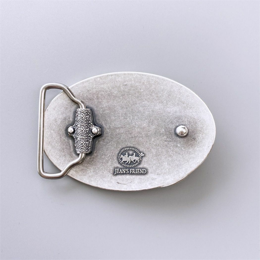 Howling Wolf Oval Western Silver Plated Belt Buckle