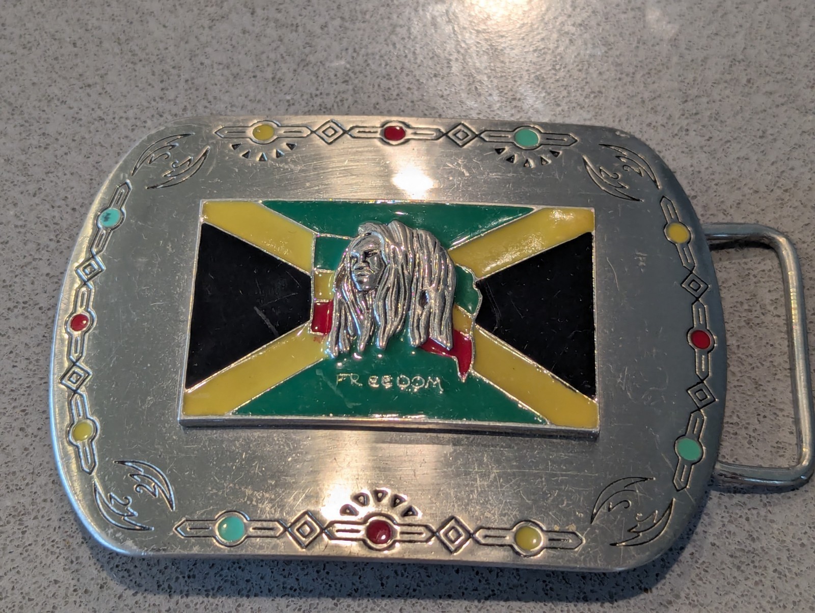 Jamaican Flag Freedom Bob Marley Belt Buckle
