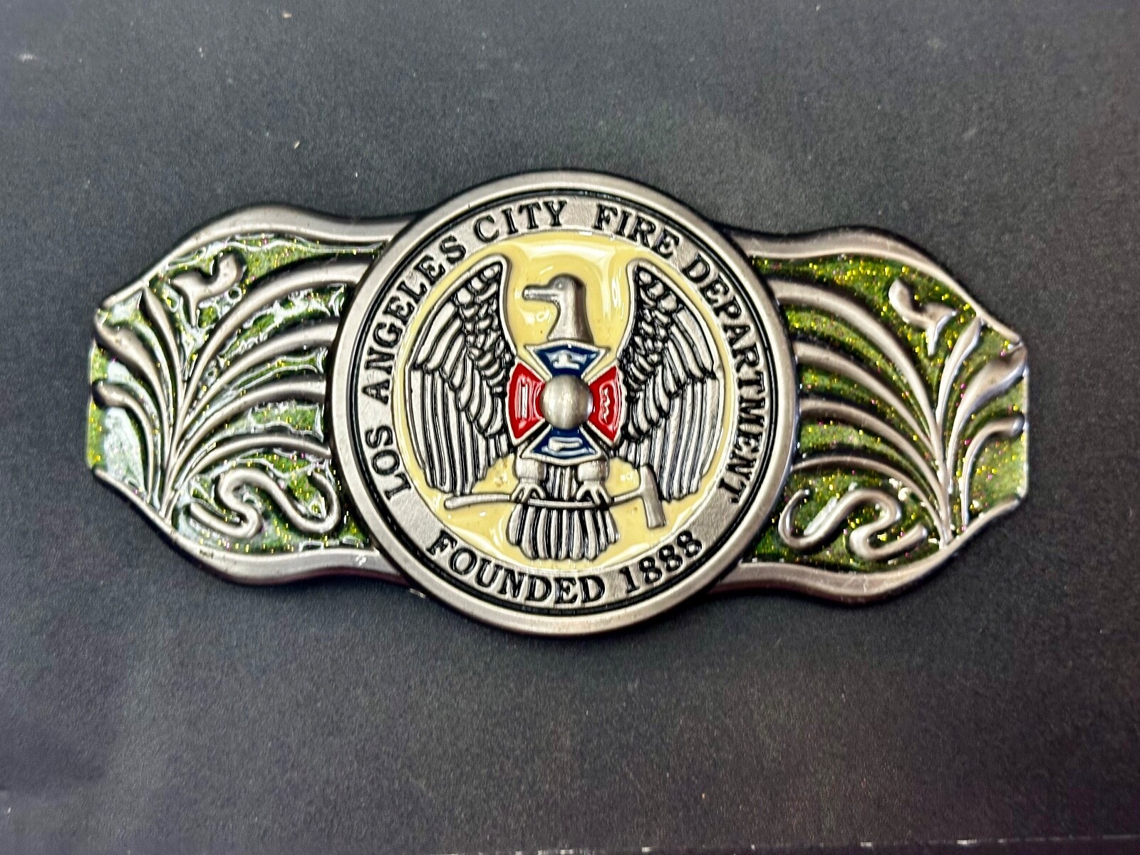 LA Los Angeles Fire Department 1888 Silver TFJ LARGE 6&Prime; Wide Belt Buckle