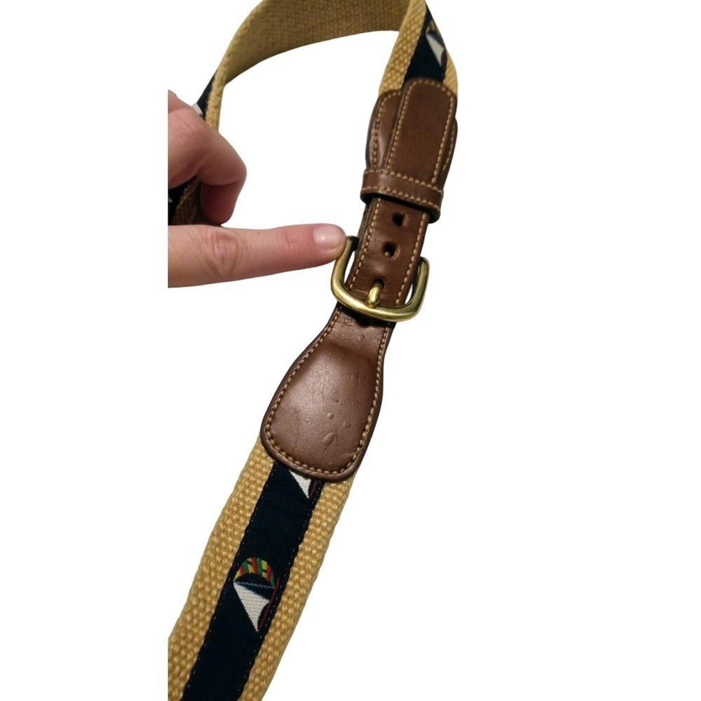 Dooney Bourke Novelty Sailboat Nautical Belt Tan Canvas Preppy 30 Woven Boating