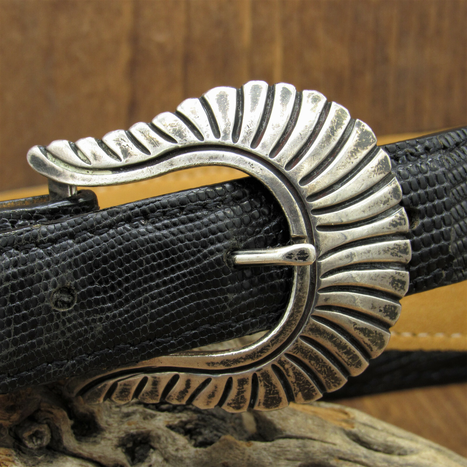 Areias Sterling Silver Buckle on RDM Teju Lizard Black Long Belt+