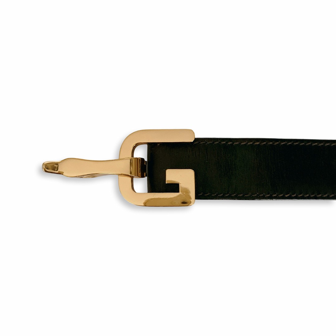 Gucci Gg Logo Buckle Leather Belt Brown Gold Hardware Made In Italy