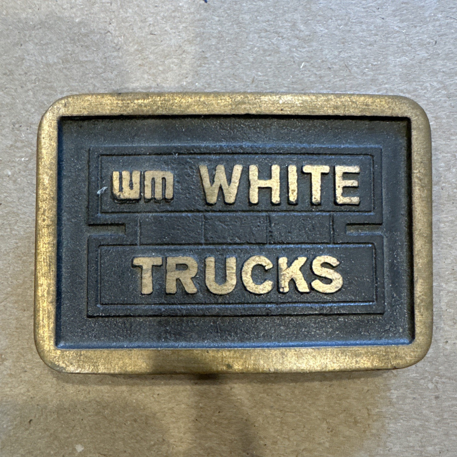 Vintage 70’s Brass WM WHITE Trucks MOTOR Company Trucker Belt Buckle ( Volvo )