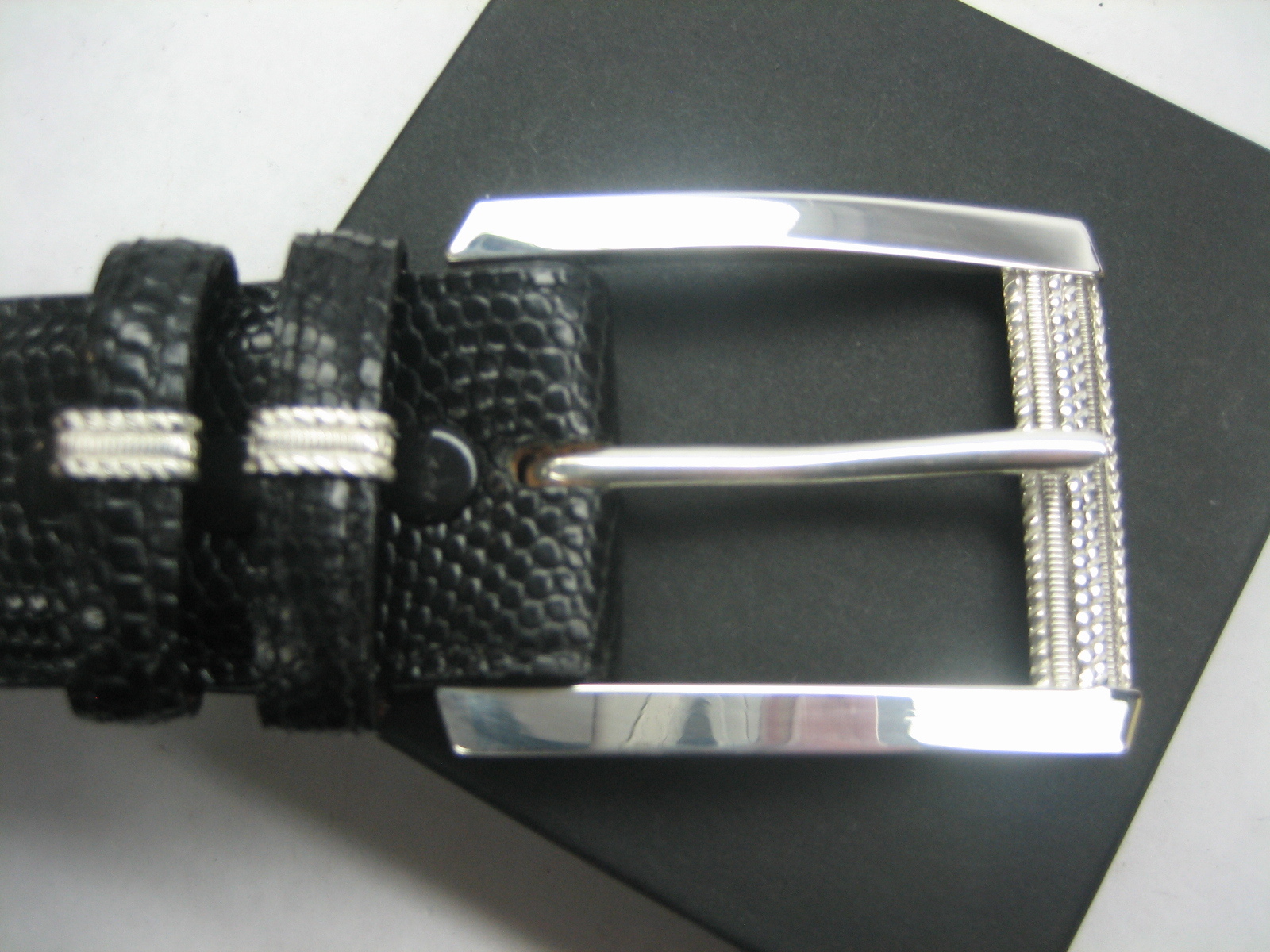 STERLING SILVER 925 BUCKLE TWO LOOP AND TIP SET & GENUINE LIZARD 1.5&Prime; BELT U.S.A