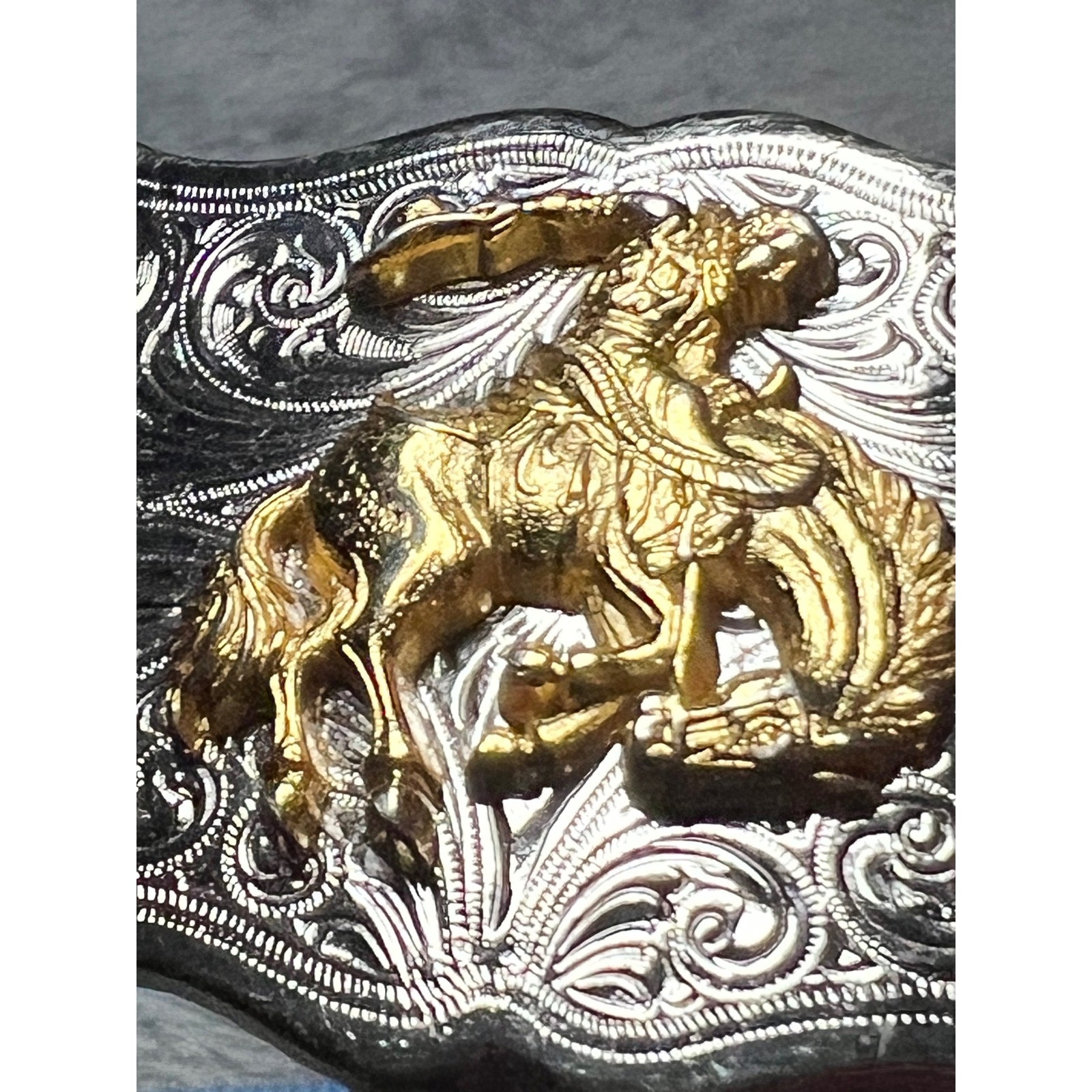 Western Rodeo Belt Buckle Bucking Bronco Rider Silver Gold Tone Cowboy 3in