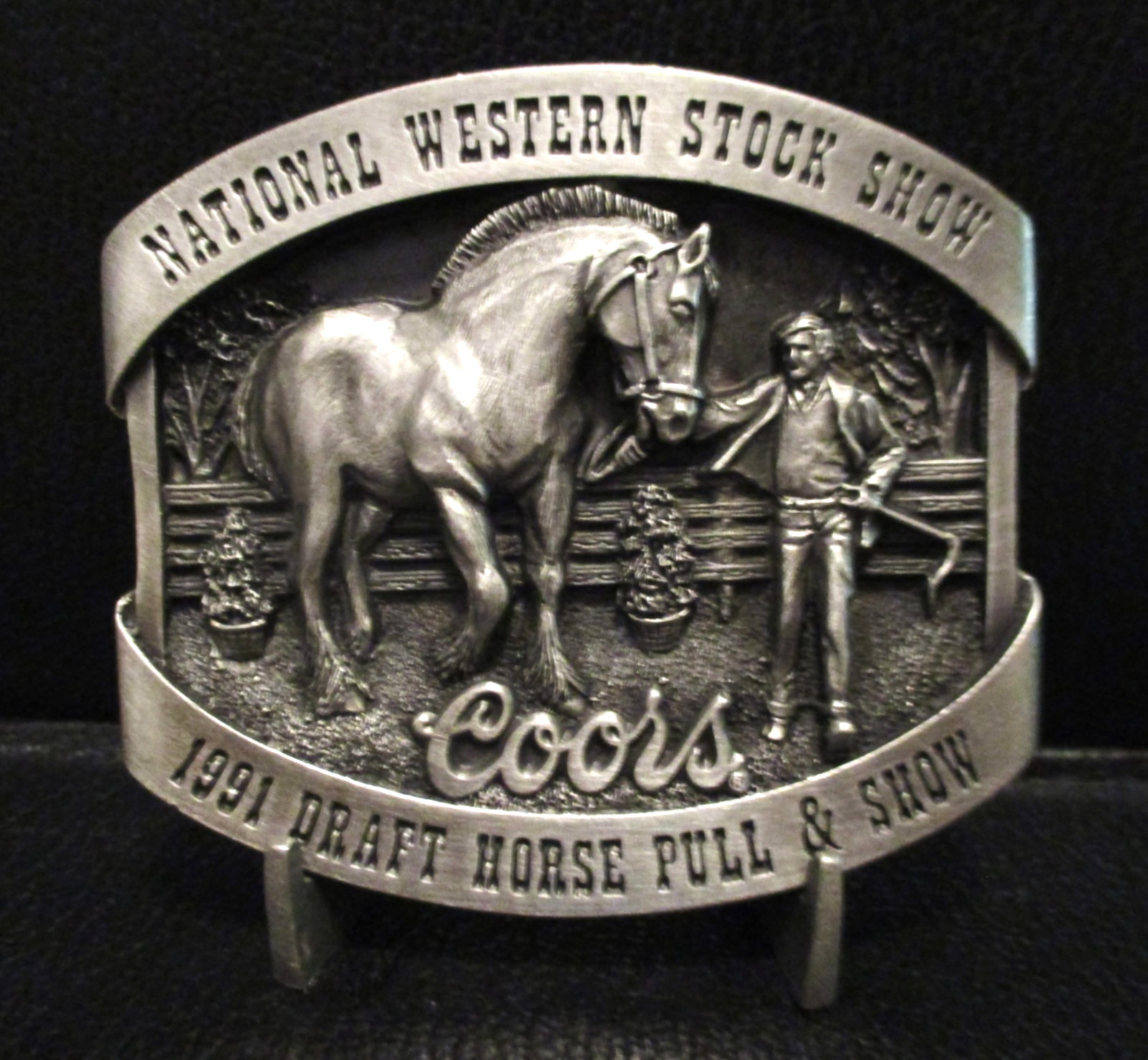 Coors Beer National Western Stock Show Belt Buckle 1991 Draft Horse Pull Show LE