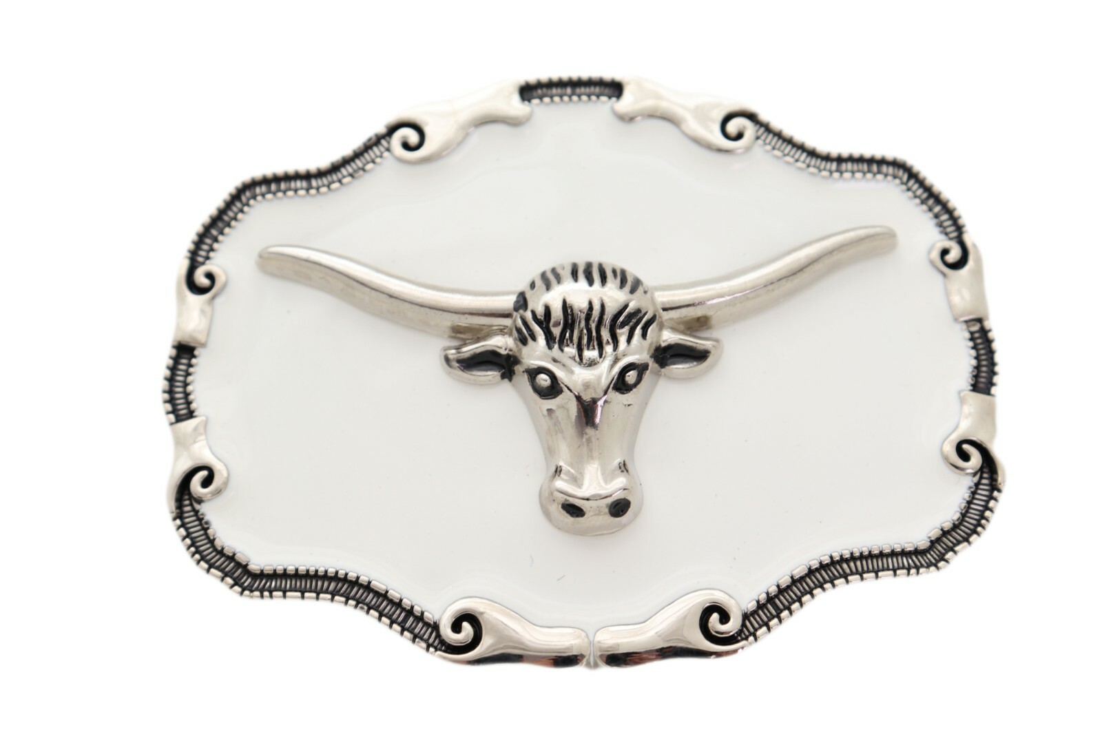 New Men Silver Metal Western Fashion Bull Belt Buckle Texas Long Horn Cow Bling