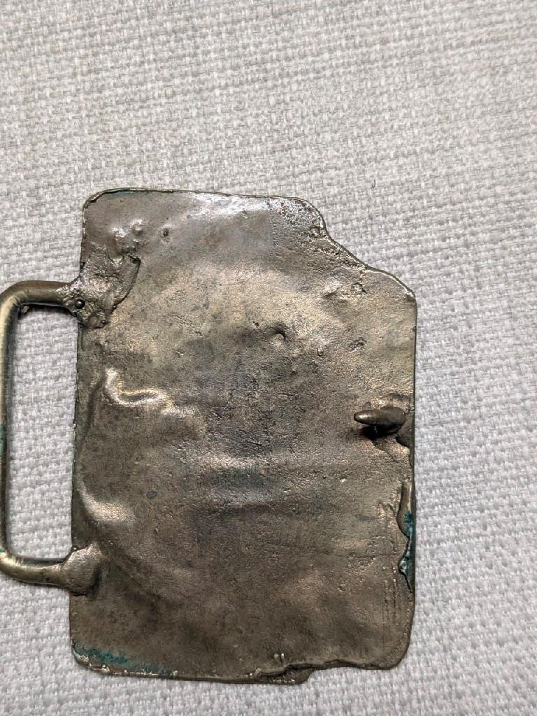 vintage BRASS belt buckle BRONZE handcrafted BRUTALIST fantasy buffalo 1970s