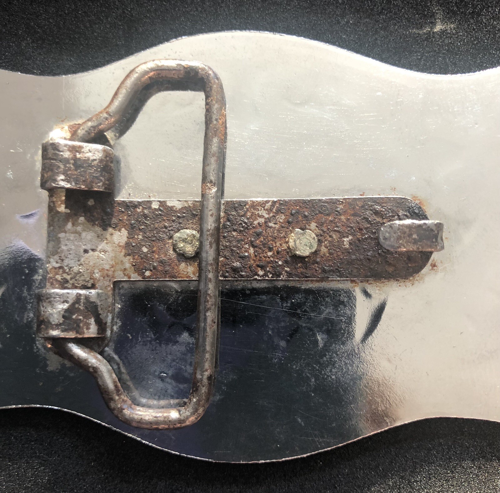 Vintage Western Style Chrome Belt Buckle with Applied Brass Bucking Bronco Horse