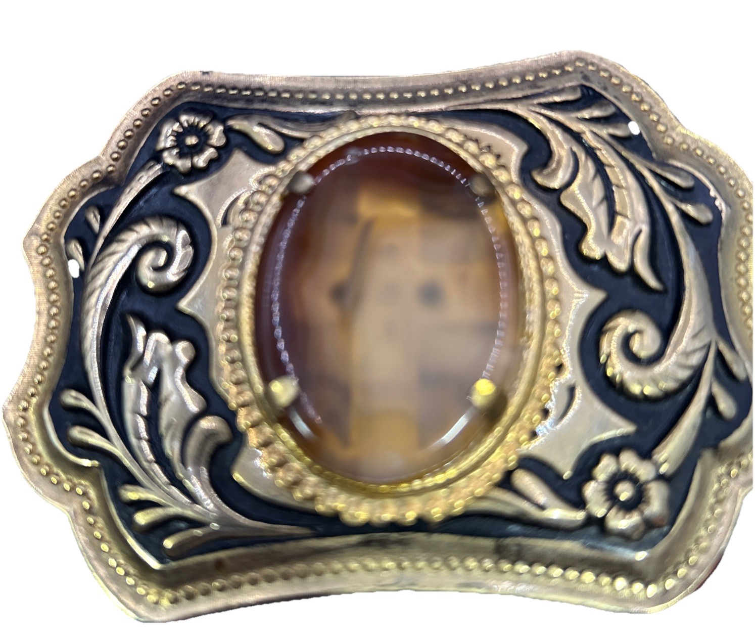 GOLD Western Belt Buckle With Polished Stone