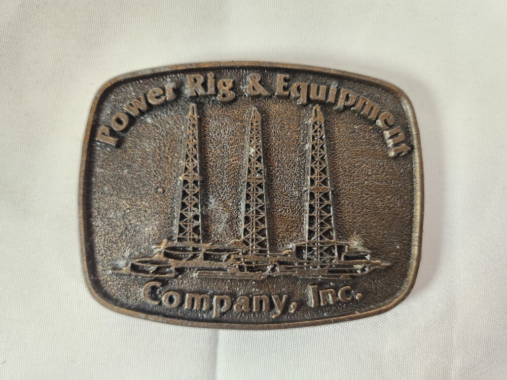 Power Rig & Equipment Company 1.75&Prime; Vintage Brass Belt Buckle Oil Industry