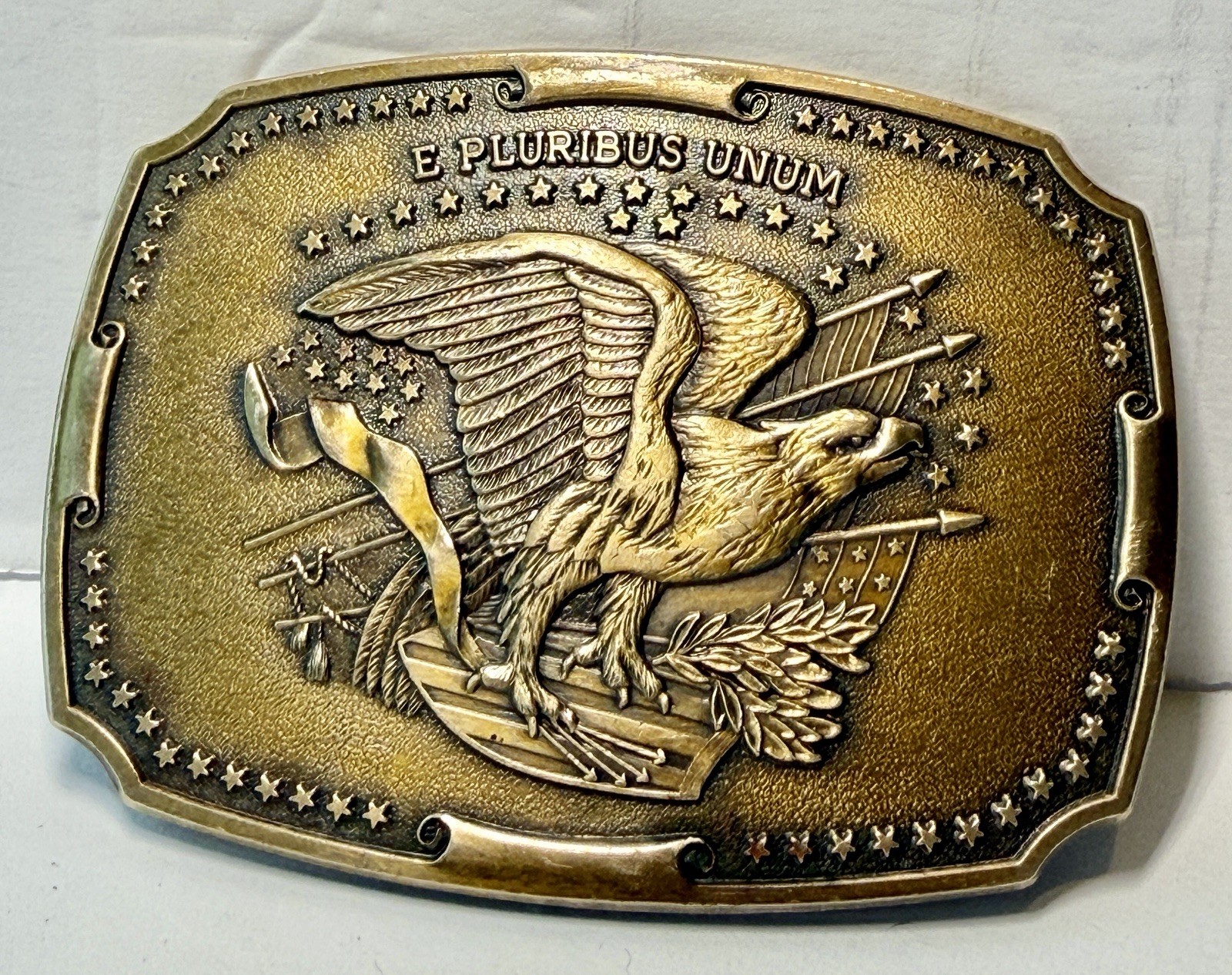 Eagle Belt Buckle E Pluribus Unum Patriotic Vintage Americana Brass Tone