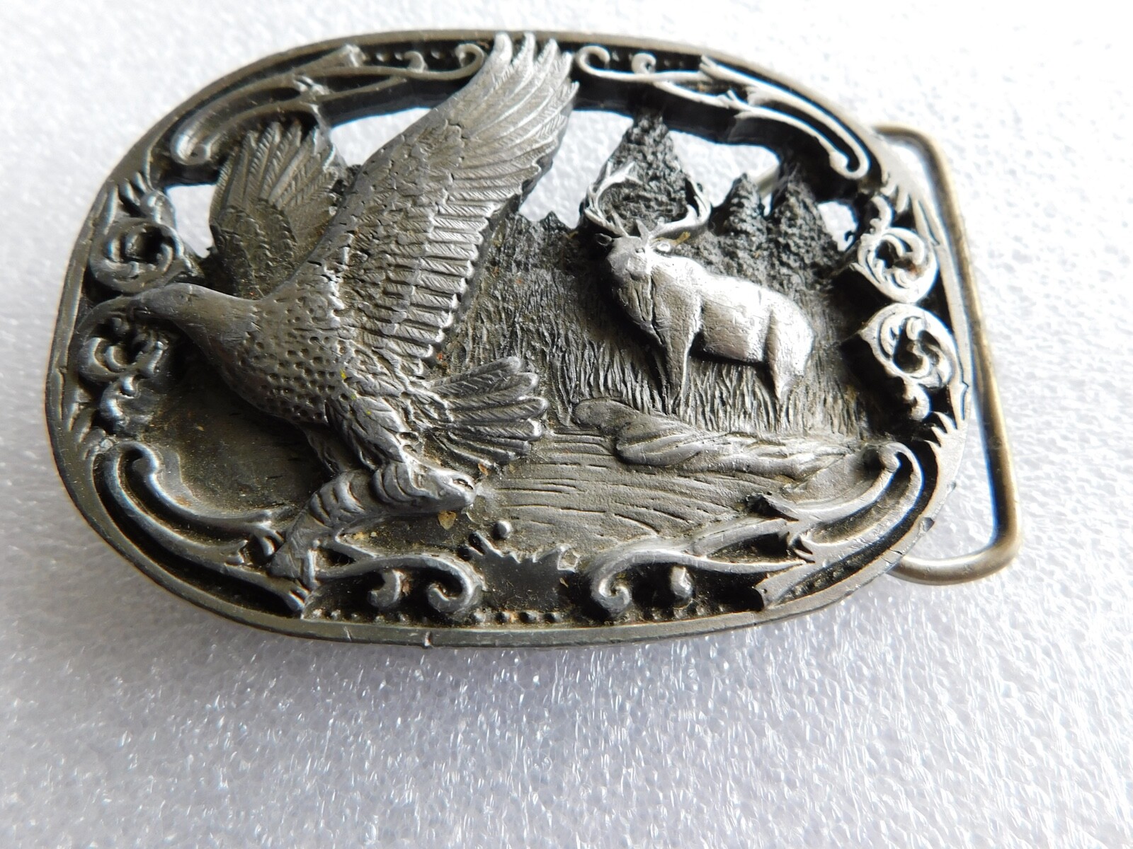 Nice 1990 C & J Inc. Eagle & Buck Wilderness Belt Buckle #1518