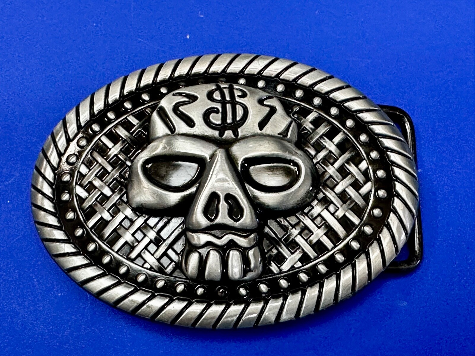 Skull With $ Dollar Sign Halloween Black & Silver Color Gothic Vibe Belt Buckle