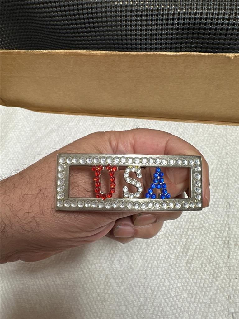 Vintage USA Bling Belt Buckle Red White and Blue Stones