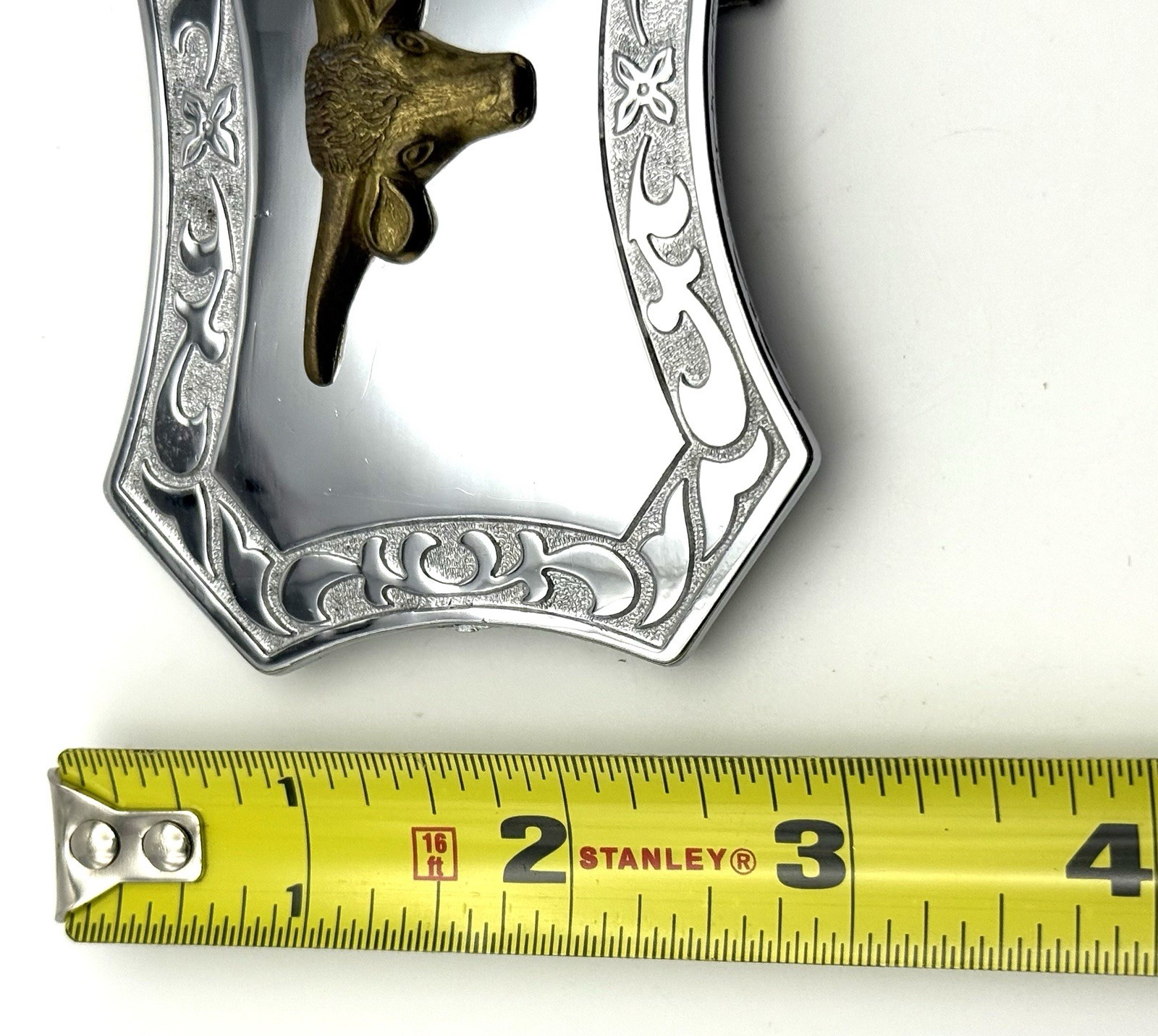 Long Horn Steer Silver Plated Belt Buckle Western ** Light Wear