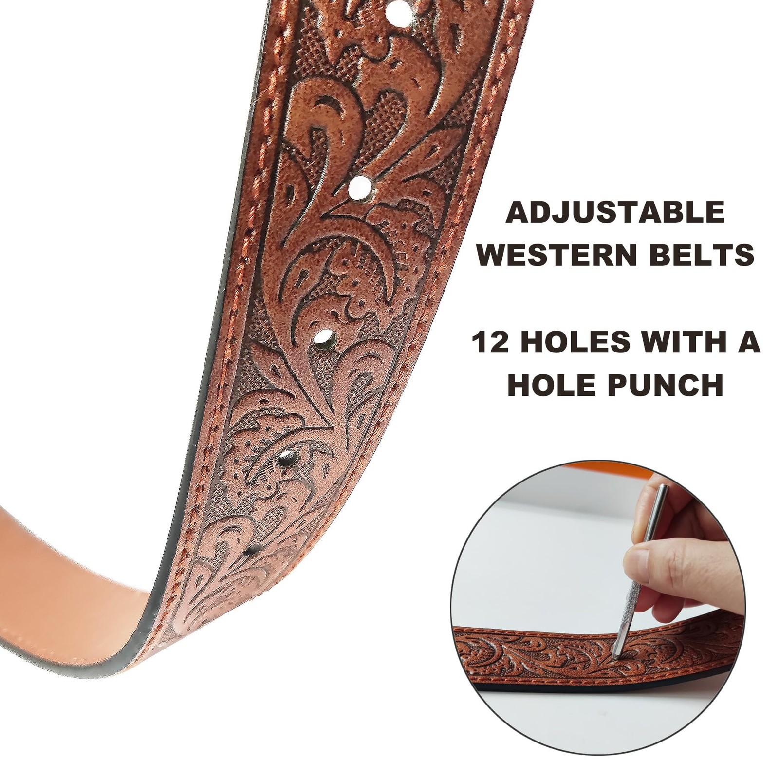 Brown Western Belts for Men Wasit 34&Prime;-36&Prime;, Silver Eagle/ Belt