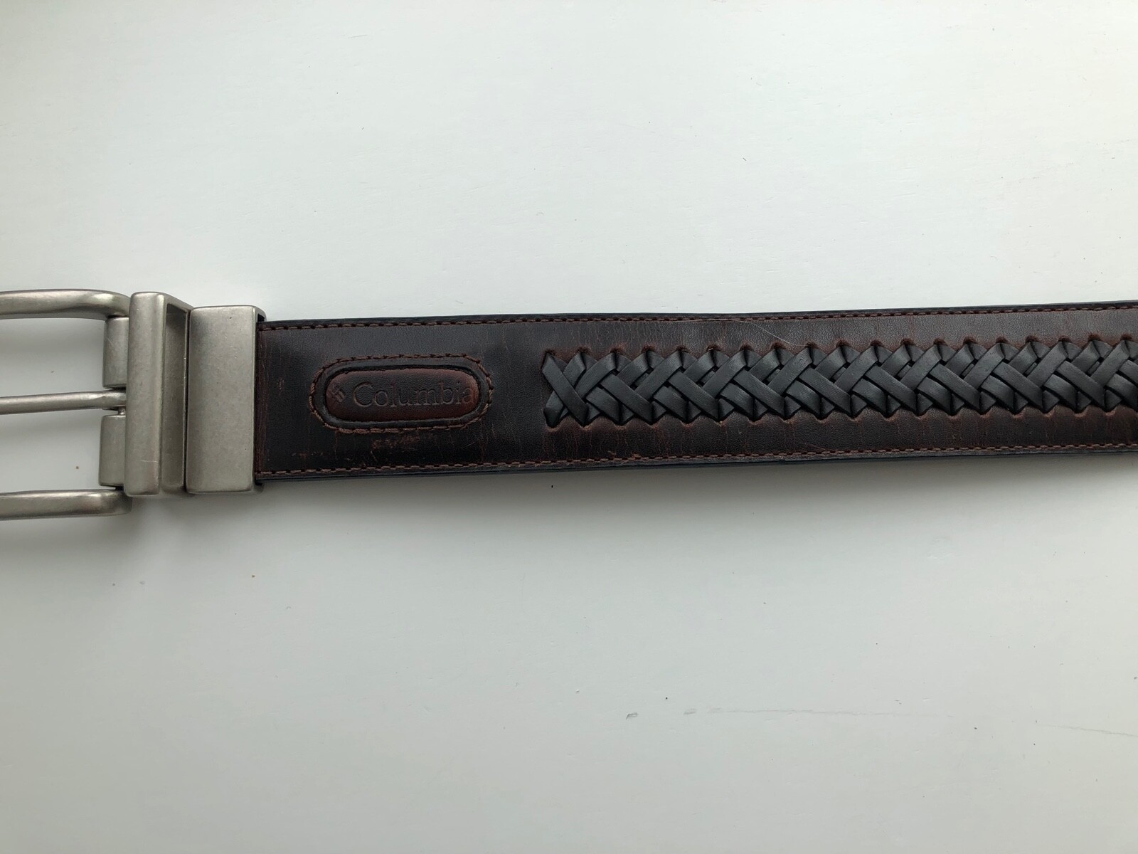 Columbia Mens 36/90 Reversible Leather Belt Brown Braid to Smooth Black Twist