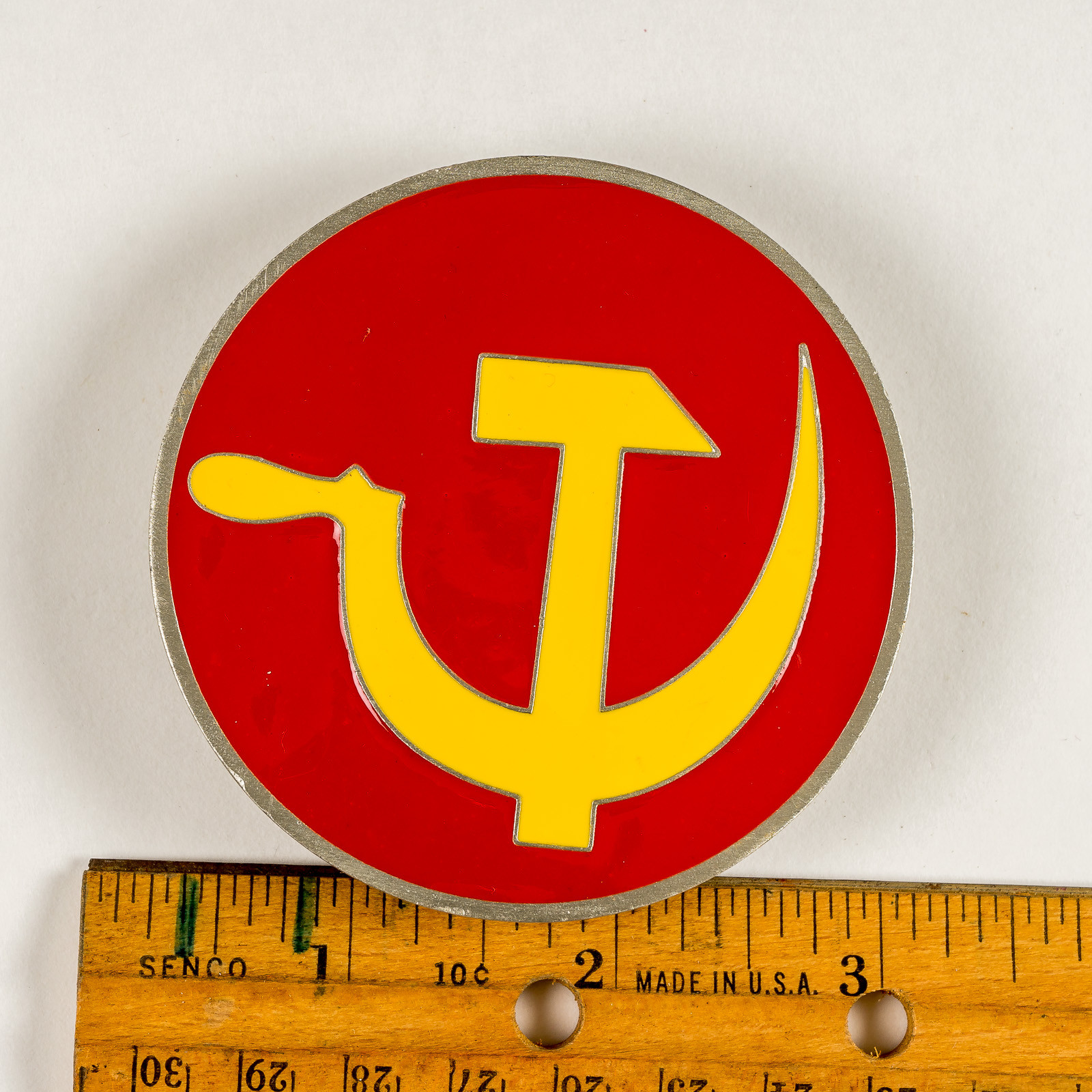 Hammer & Sickle Round Pewter Belt Buckle Red Yellow Great American Products