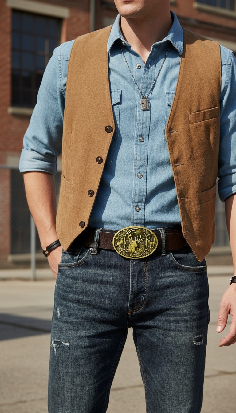 Men Gold Metal Belt Buckle Deer Nature Hunter Western Fashion Cowboys Jeans Pant