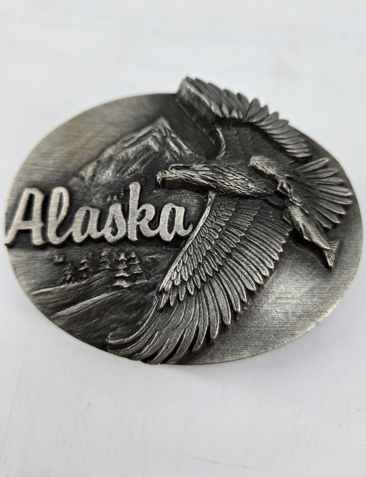 Vintage Alaska Bald Eagle Pewter Belt Buckle Siskiyou Buckle Co Americana 1990