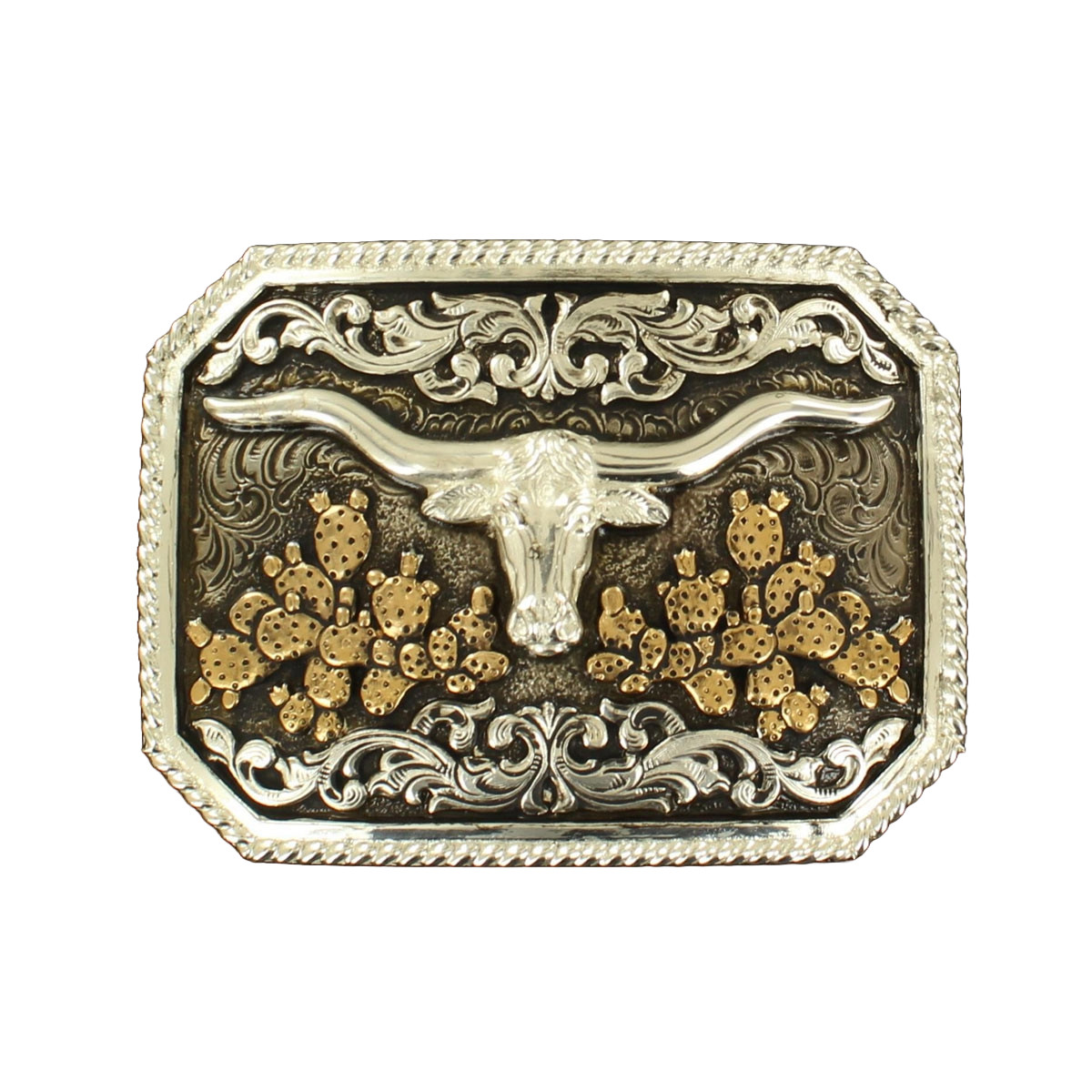 Crumrine Longhorn Western Silver & Bronze Belt Buckle C10105