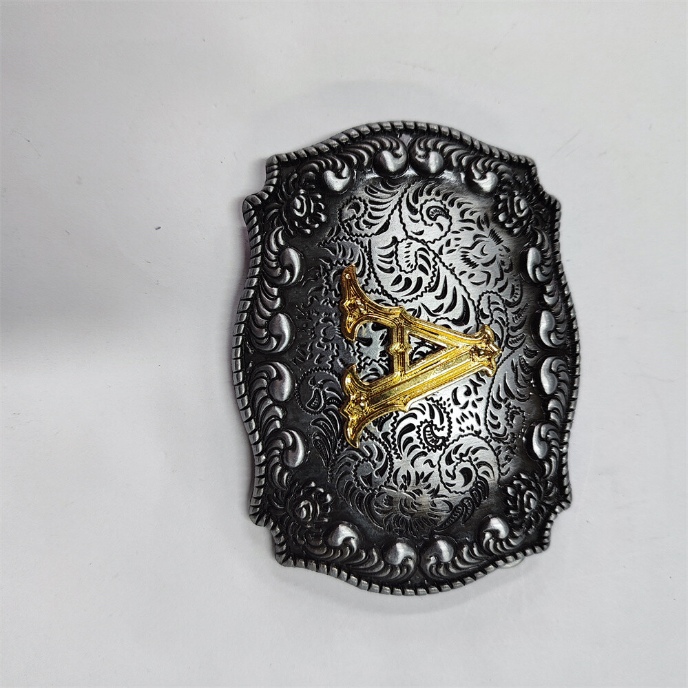 Zinc Alloy Letter Belt Buckle With 26 Letters Western Denim Pattern Belt Buckle