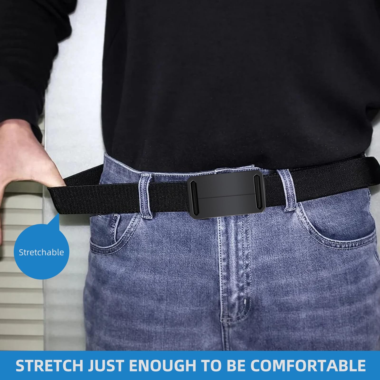 Flyhigter 1.5&Prime; Stretch Tactical Belt for Men, free size, Black