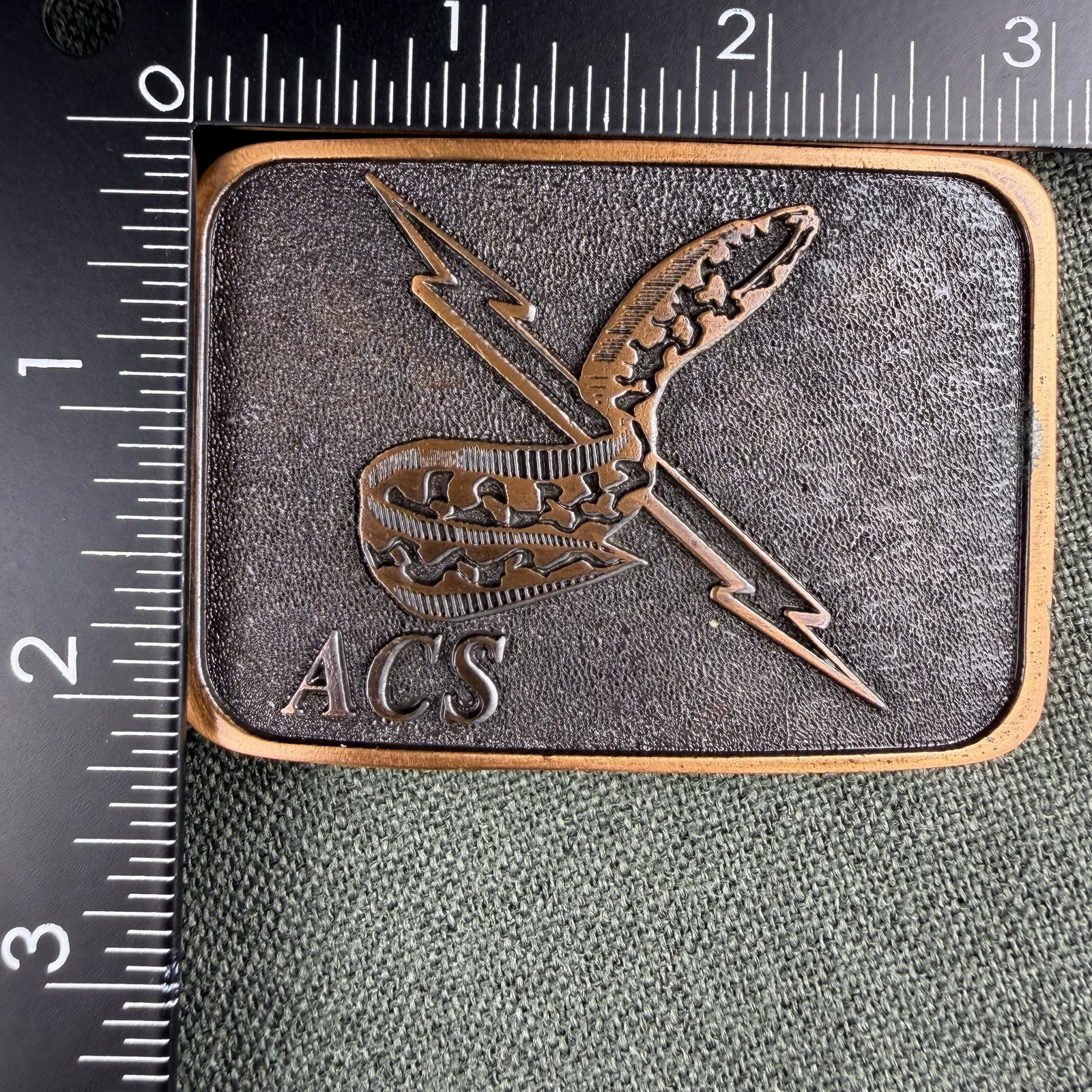 Vintage AT Designs ACS Belt Buckle Made In Canada Copper eel Lightning
