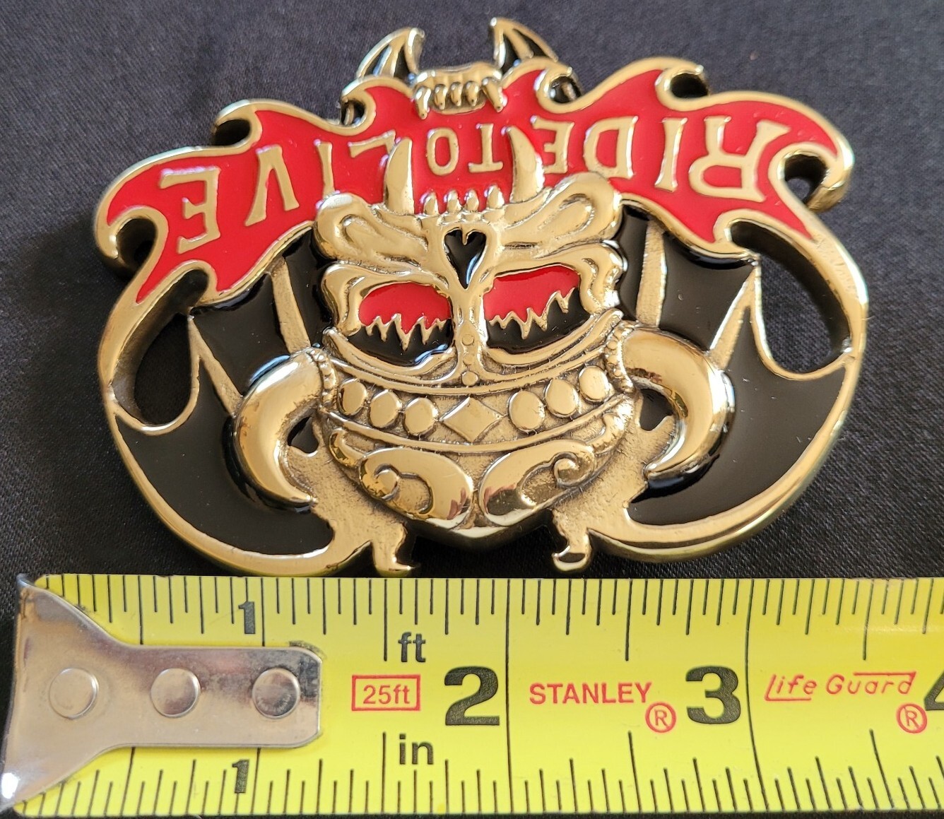 RIDE TO LIVE MOTORCYCLE CHOPPER BIKER SKULL CROWN FANGS SOLID BRASS BELT BUCKLE