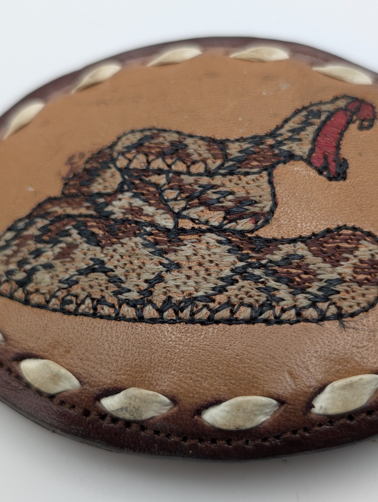 Vintage Nocona Rattlesnake Belt Buckle Hand Tooled Leather Western Oval