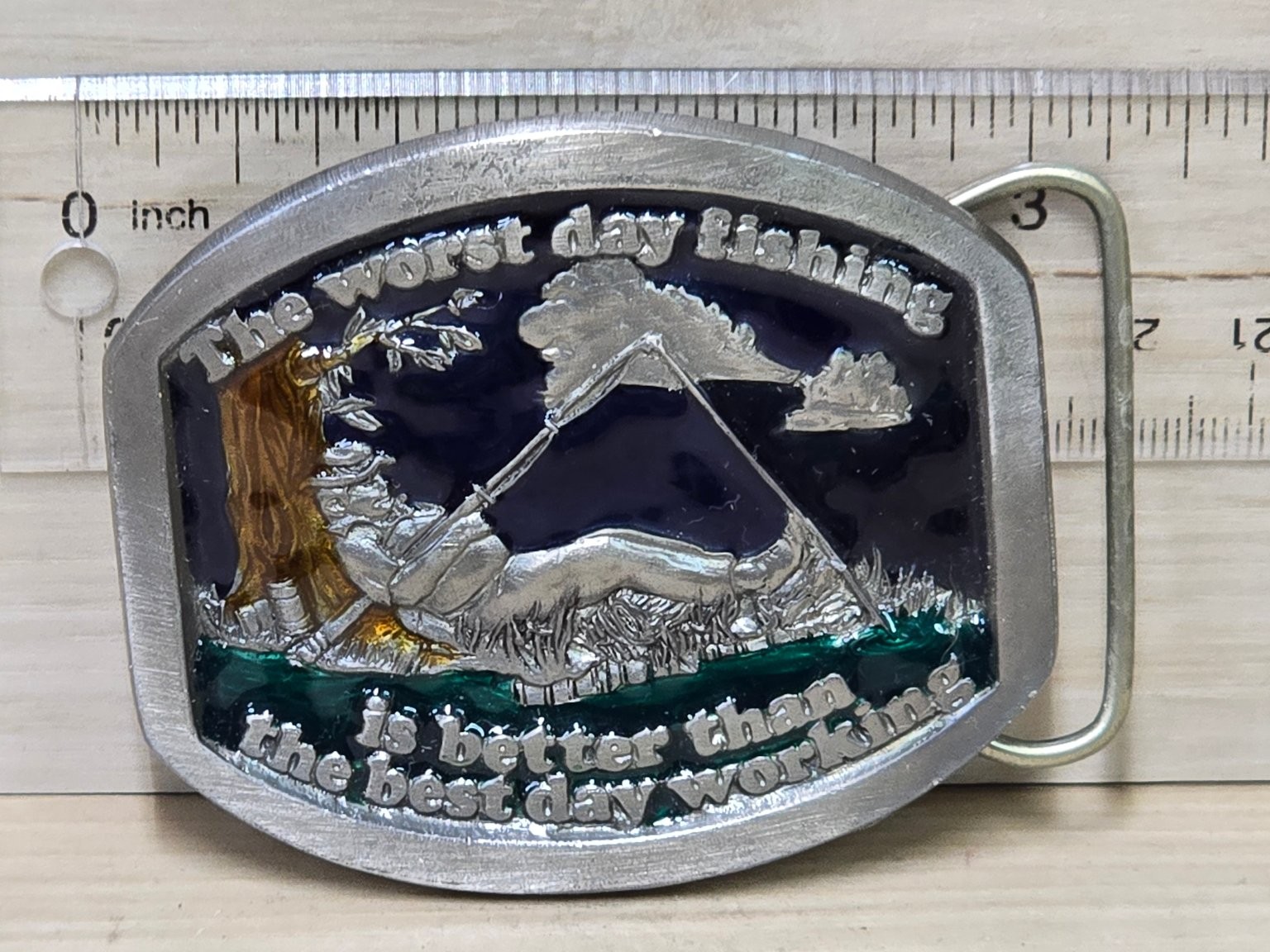 Vintage Buckles of America Masterpiece Belt Buckle Fishing Humorous Engraved