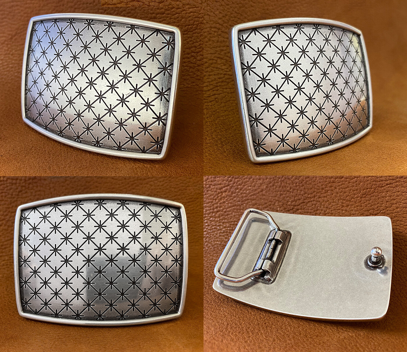 Antique Silver Star Engraved Buckle Fits 1-1/2&Prime; (38mm) Wide Belt