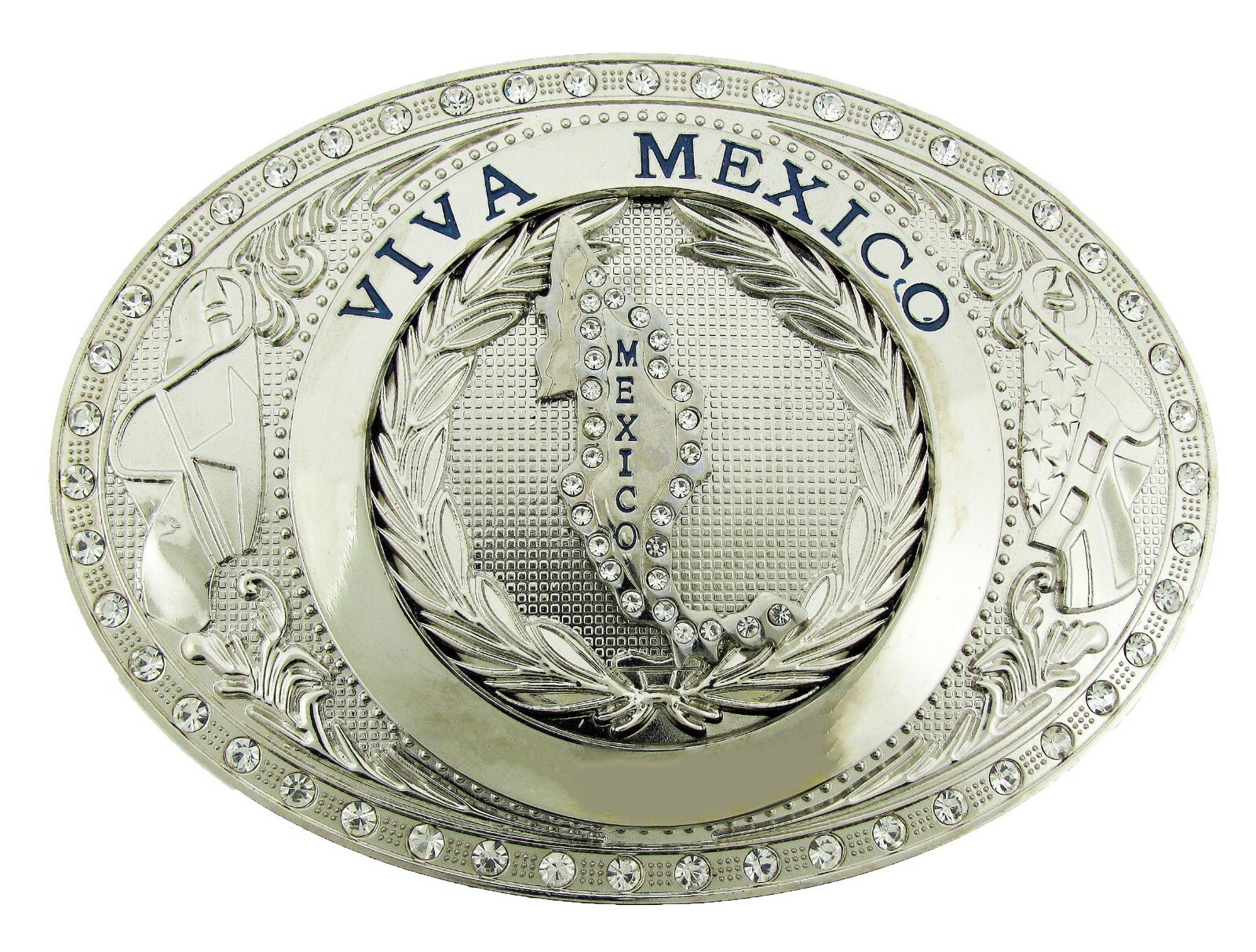 Mexico Mexican Men Women Flag Belt Buckle Vintage Silver Metal Western Cowboy