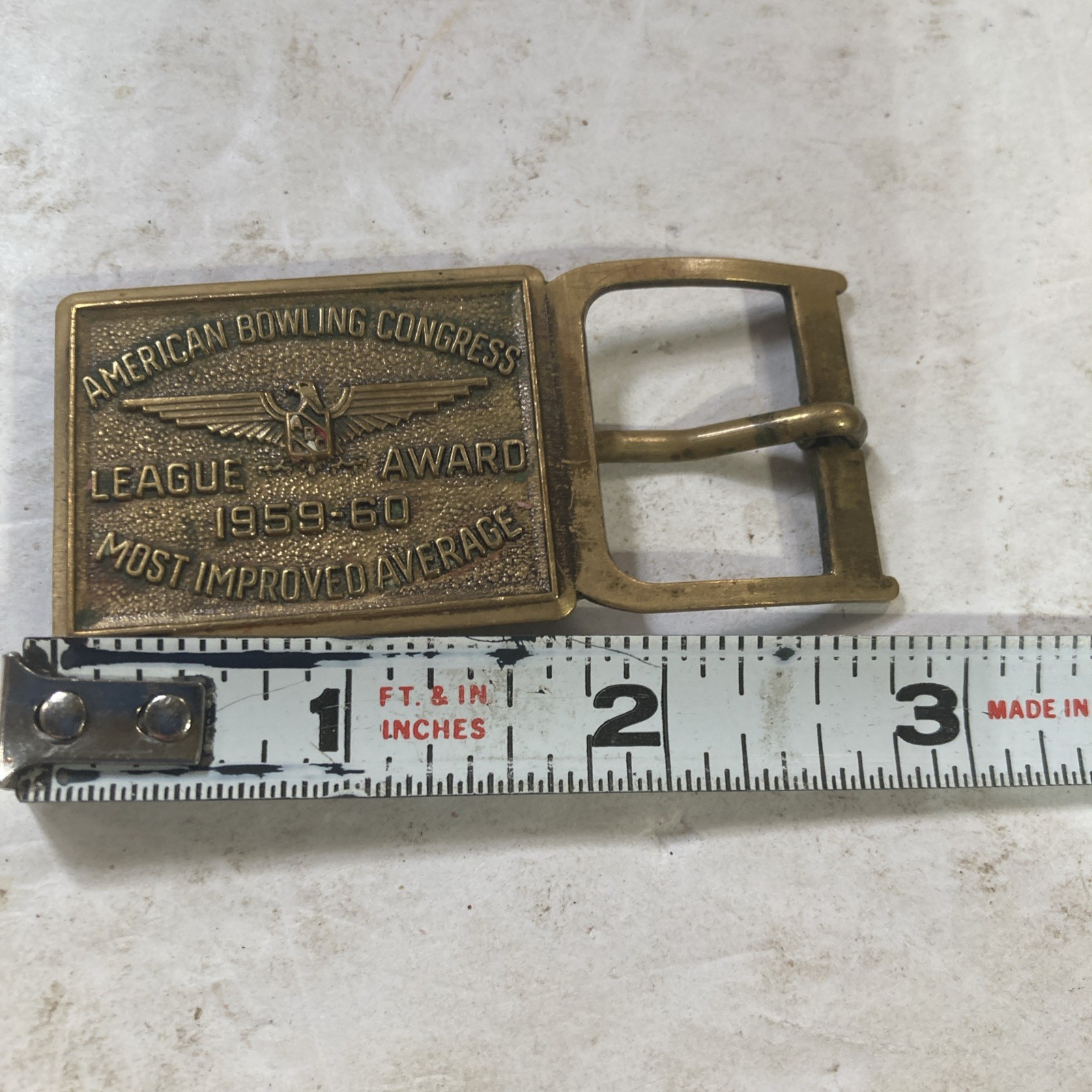 Vtg American Bowling Congress Most Improved Average Belt Buckle Award 1959-60