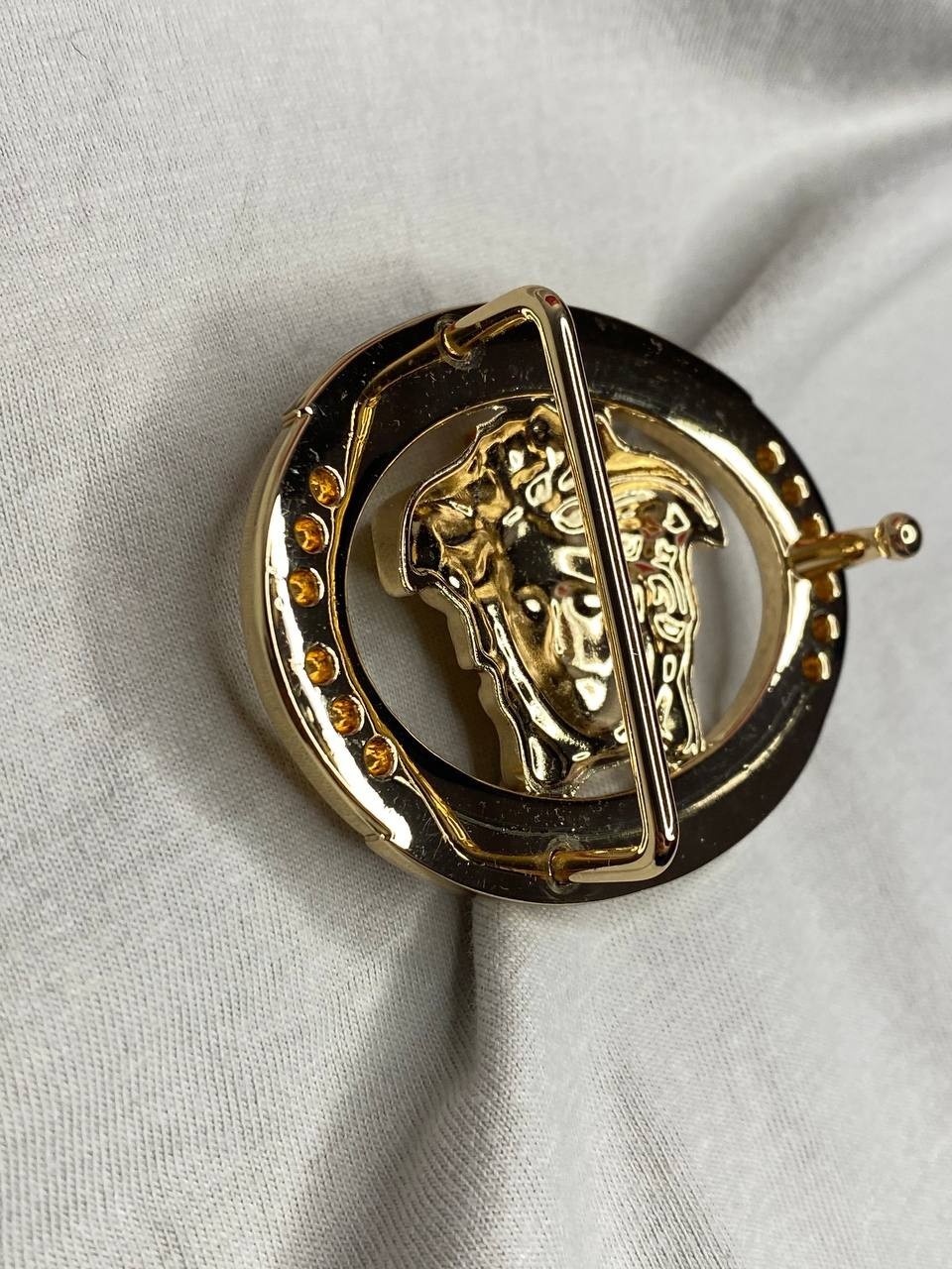 Gold Medusa Head Belt Buckle Greek Key Crystal Oval