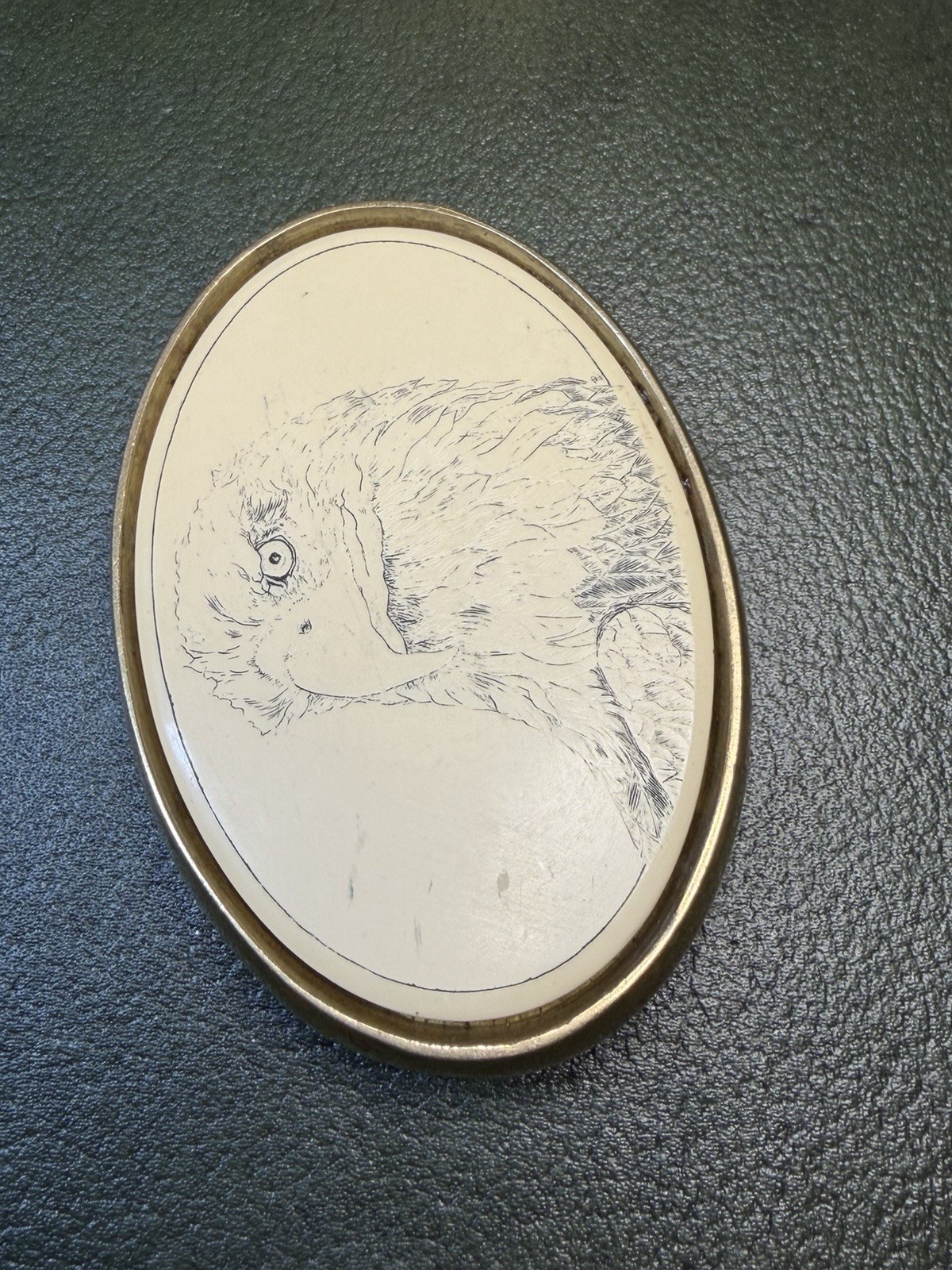 Vintage BARLOW Solid Brass Belt Buckle Bald Eagle Scrimshaw Style Southwestern