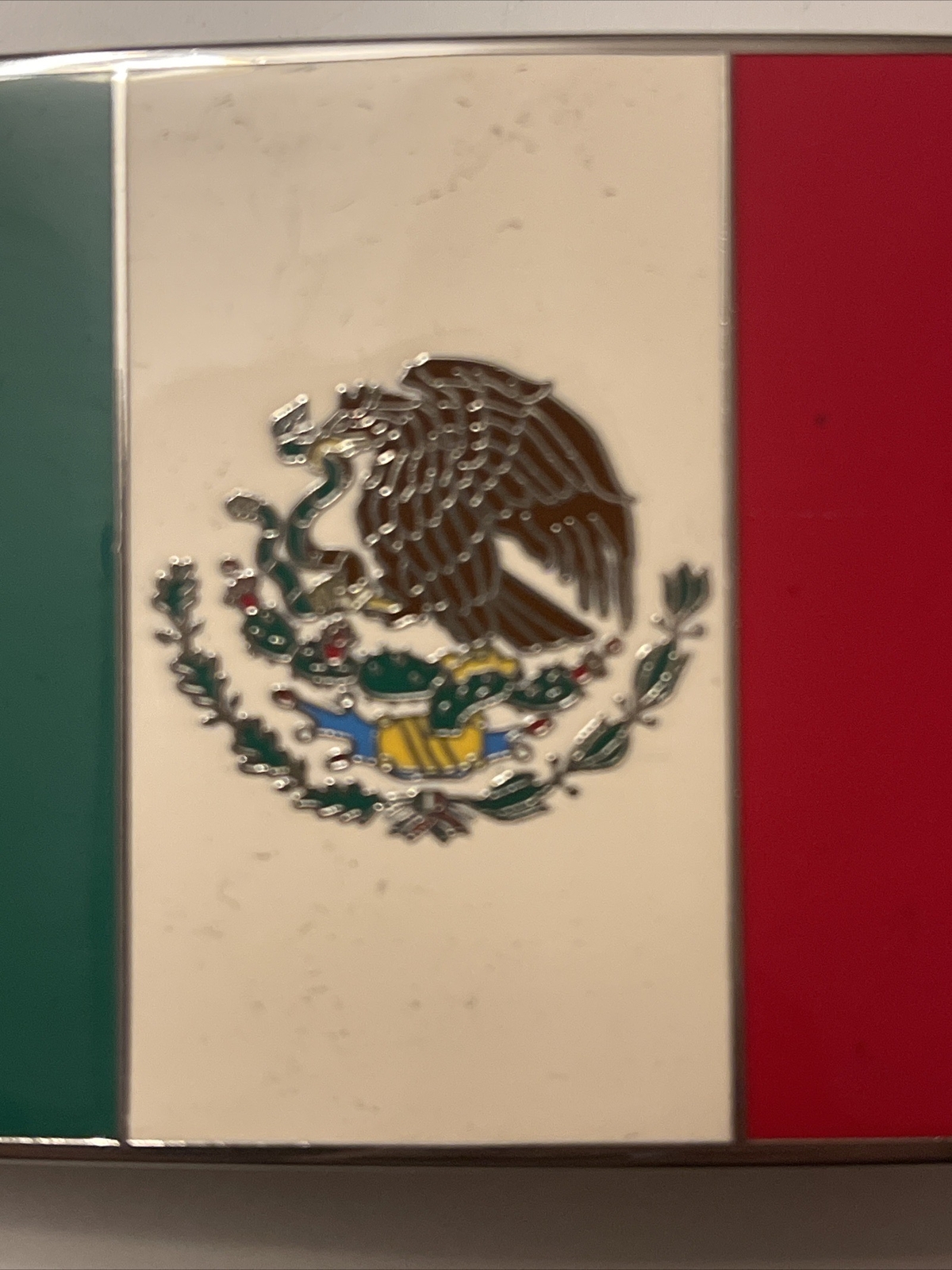 Mexican Flag Belt Buckle Vintage: New, Gear Condition, 4” By 2”, Great Details