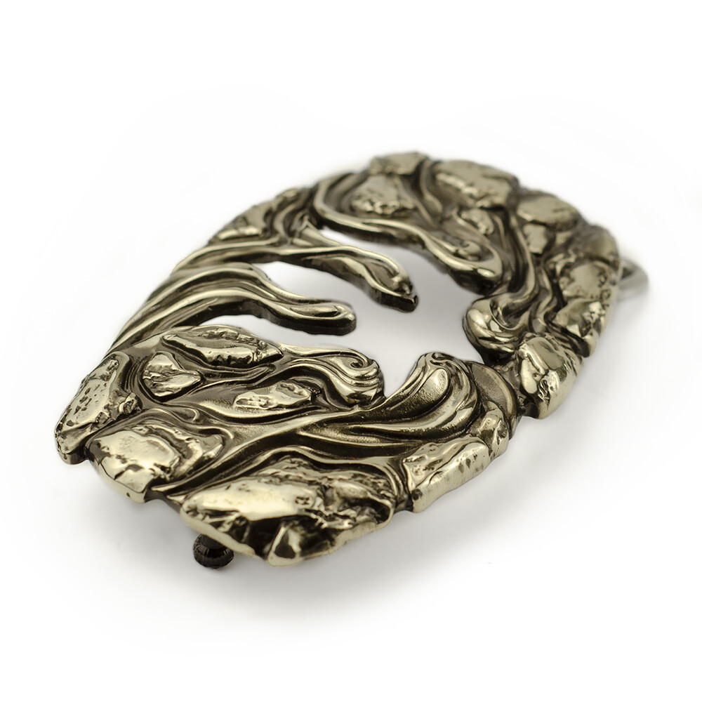 German silver belt buckle Lava Trident, Ukrainian Polygonal Low poly design